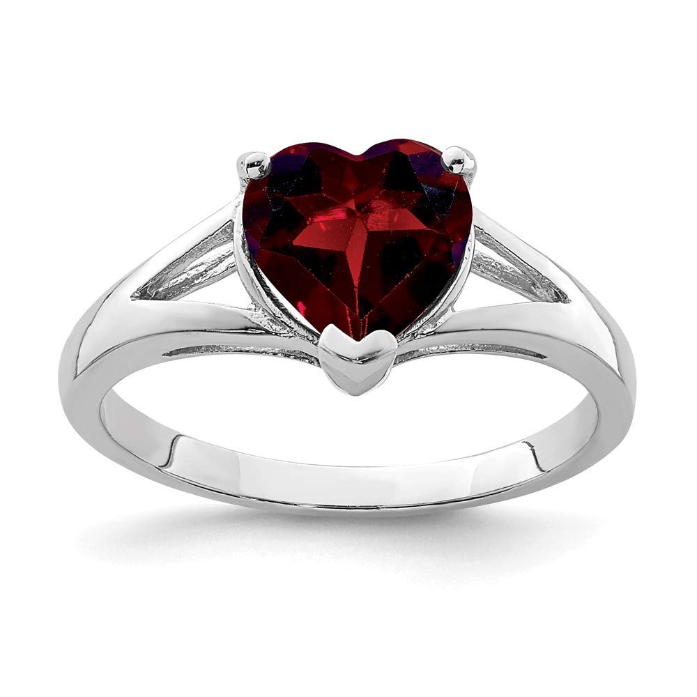 925 Sterling Silver Rhodium Plated Garnet Ring for Women - Open Back Basket Setting, Size 6/7/8 - Elegant Jewelry Gift for Anniversary, Valentine's Day & Special Occasions