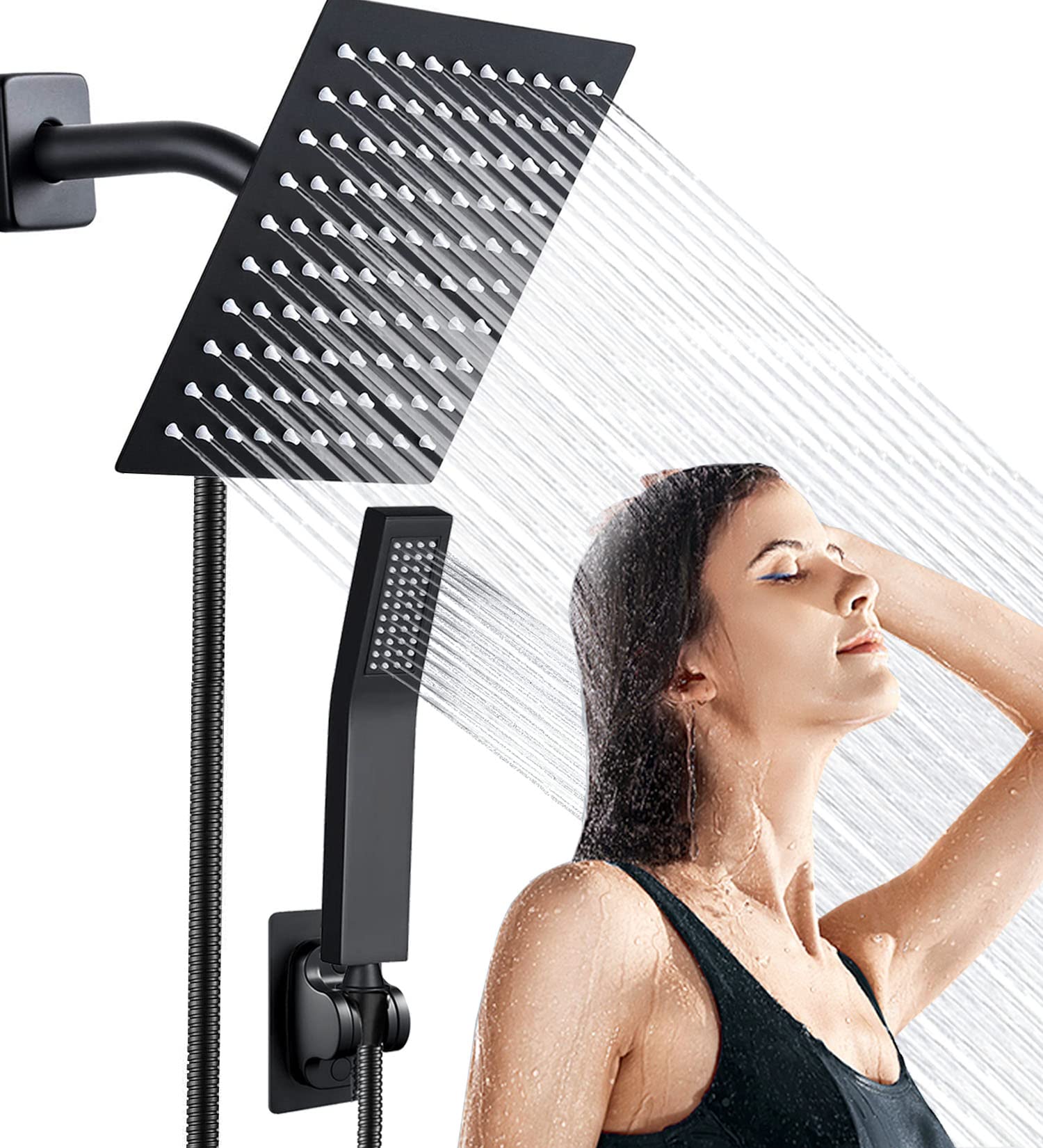 Premium High Pressure Square Rain Shower Head with Handheld Combo - All Metal Dual Shower System with 78