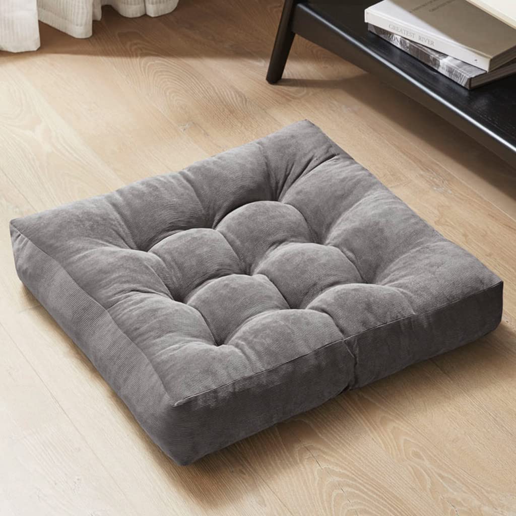 Degrees of Comfort Meditation Floor Pillow - Large 22x22 Inch Square Yoga Cushion for Adults, Gray Tufted Corduroy Pillow for Meditation, Yoga, Tatami & Fireplace Seating - Perfect for Living Room, Outdoor & Relaxation