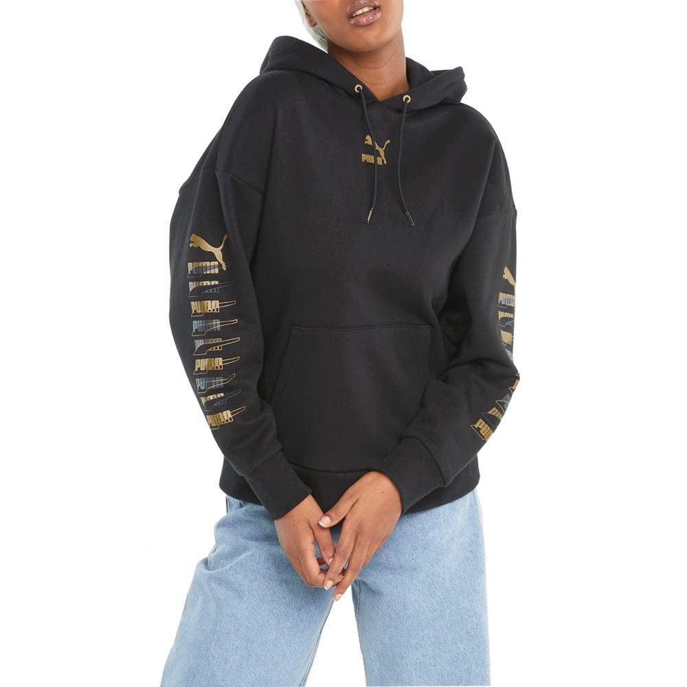 Puma Women's Classic Graphic Hoodie - Black | Casual Pullover Sweatshirt for Everyday Wear, Gym & Lounge