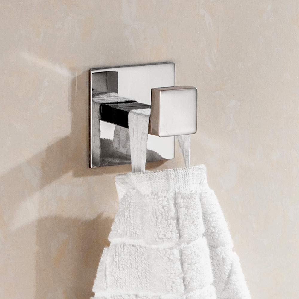 Flybath Square Solid Towel Ring with 2 Towel Hooks - Wall Mounted Bathroom Hardware for Bath Towels & Hand Towels - Perfect for Bathroom, Kitchen, and Laundry Room Organization