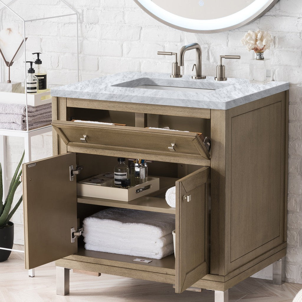 James Martin Vanities Chicago Collection 30-Inch Single Bathroom Vanity in Whitewashed Walnut with Countertop Options - Perfect for Modern Bathroom Renovations & Small Space Solutions