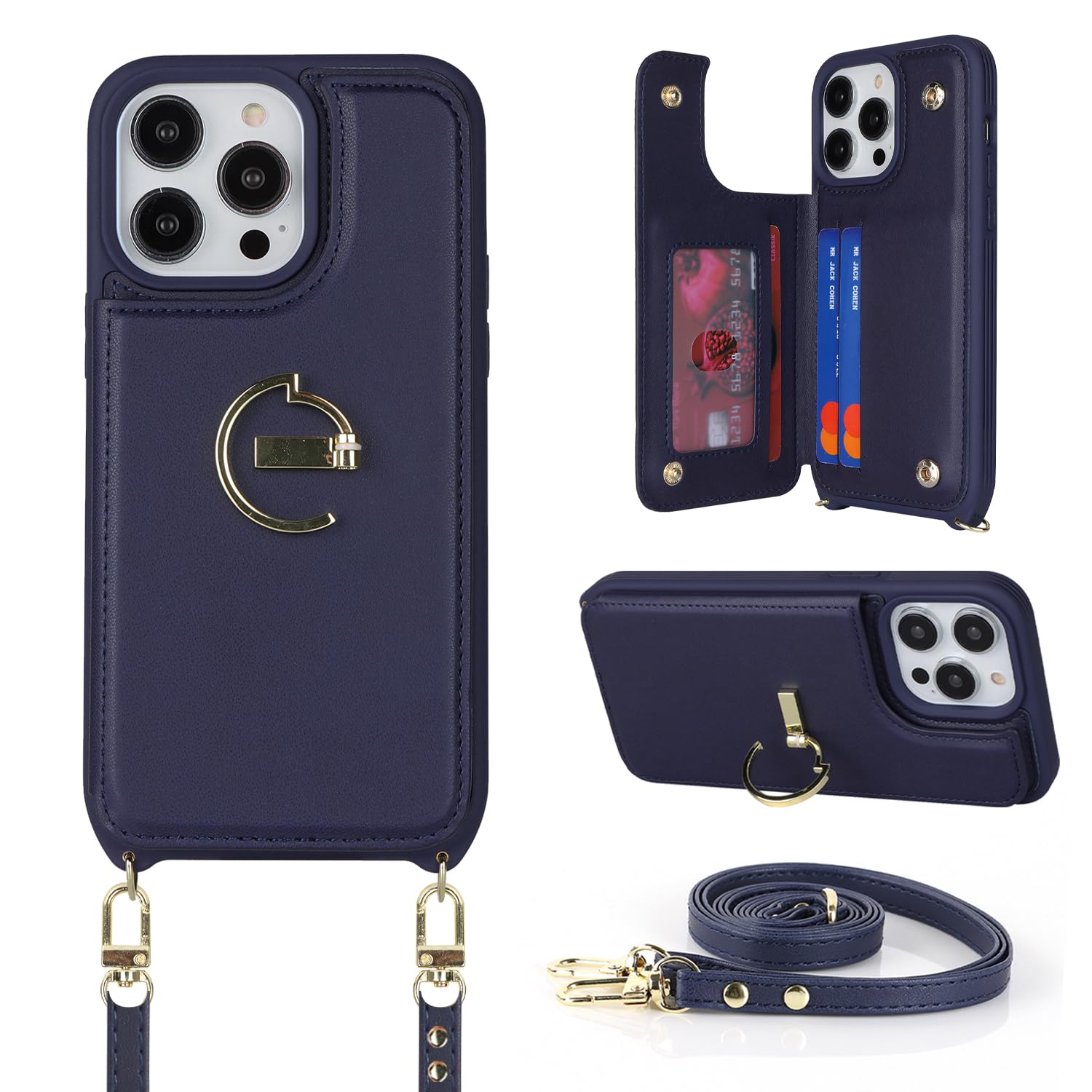 Havaya Crossbody Phone Case for iPhone 14 Pro Max - Wallet Case with Strap, Card Holder & Kickstand (Blue) - Perfect for Women's Everyday Use, Travel & Hands-Free Convenience