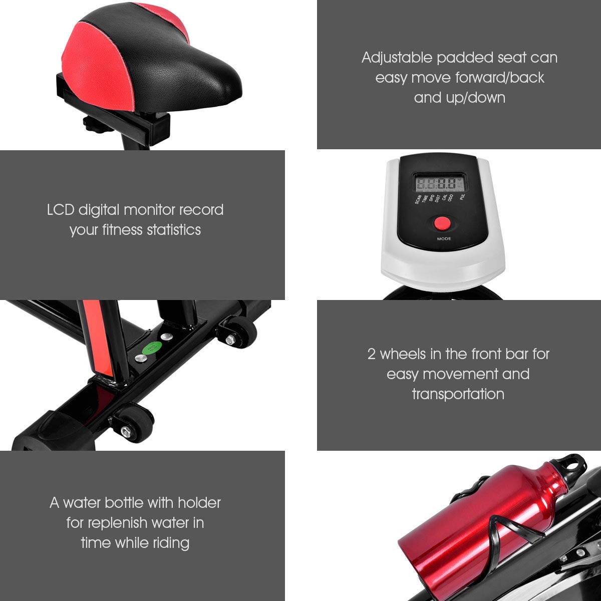 Goplus Adjustable Exercise Bike with Heart Rate Sensors & LCD Display - Professional Stationary Indoor Cycling Bike for Home & Gym - Perfect for Cardio Workouts, Weight Loss & Fitness Training