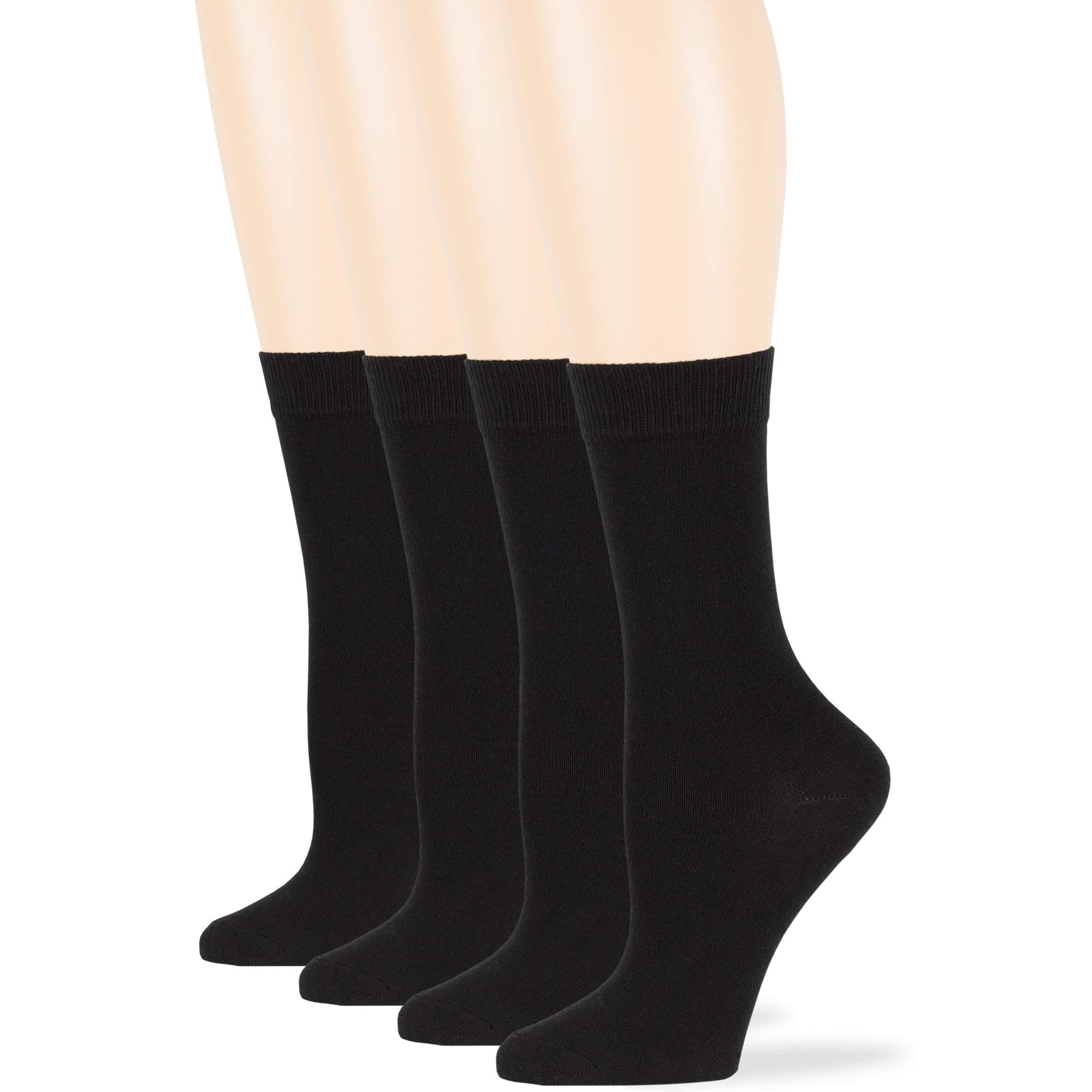 7BigStars Women's Cotton Crew Socks 4-Pack - Soft Breathable Casual Dress Socks (Black, Brown, Blue, Grey, Beige, Khaki, Olive Green) - Perfect for Office, Daily Wear & Outfits