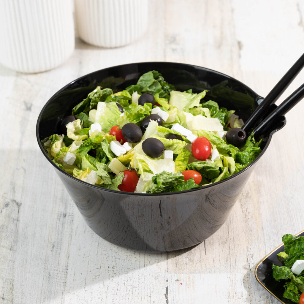 2 Pack 120oz Black Plastic Salad Bowl With Spout - Large Mixing Bowl for Kitchen, Perfect for Tossing Salads, Serving Pasta, and Meal Prep - Durable & Lightweight