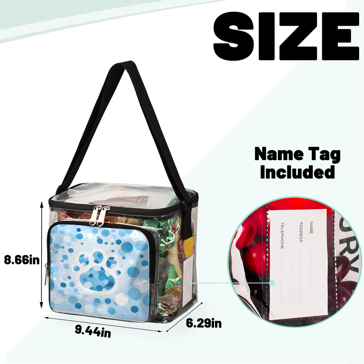 GzLeyigou Unique Blue Bubble Dot Clear Transparent Tote Bag with Handles - Crossbody Shoulder Bag for Lunch, Outdoor Travel, Picnic, Concerts & Sports Events | Stadium Approved Clear Purse for Beach, Shopping, Gym & Daily Use