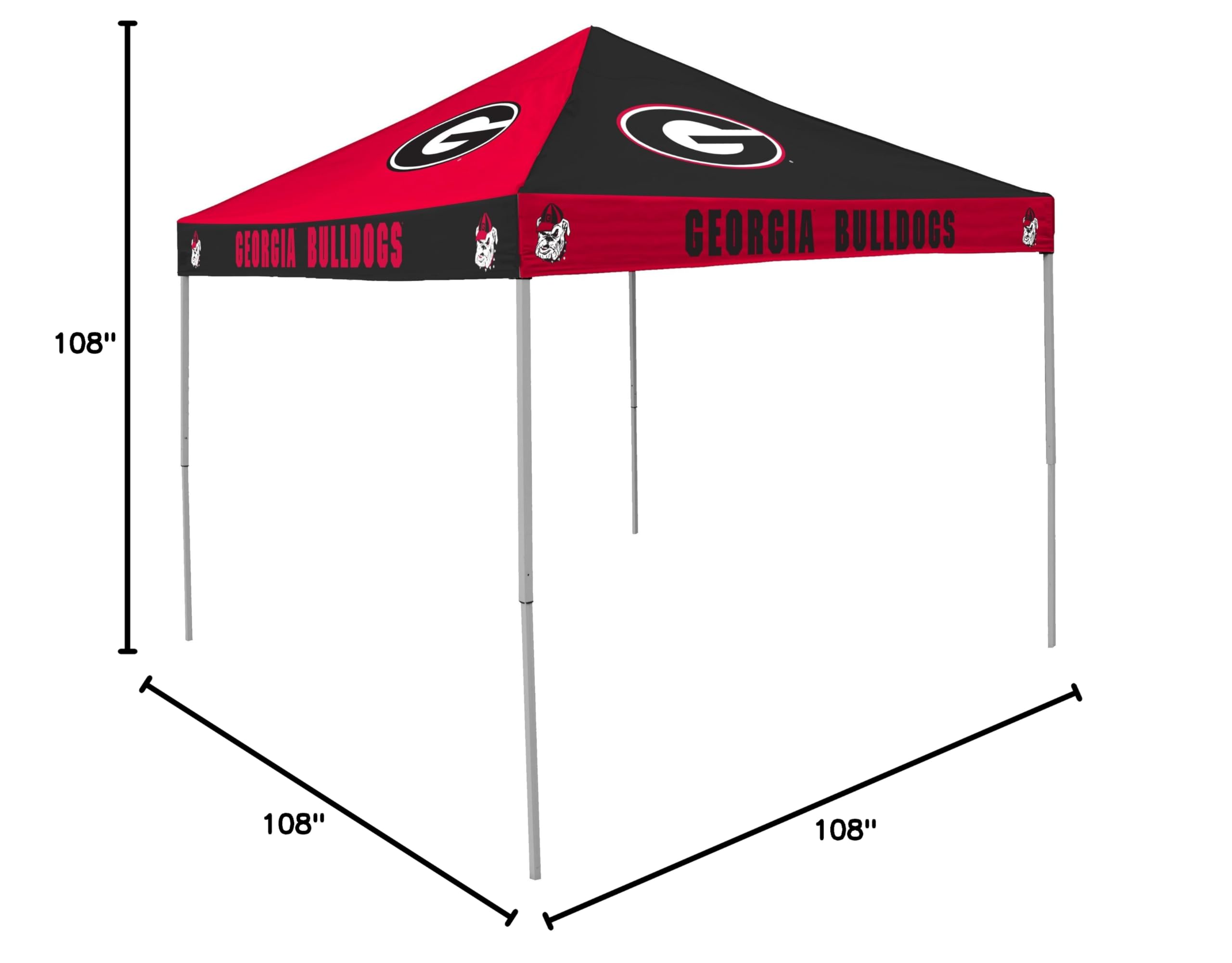 LOGO Brands NCAA Georgia Bulldogs 9x9 Foot Pinwheel Tailgating Canopy Tent - Red & Black - Perfect for Game Day, Outdoor Parties & Camping