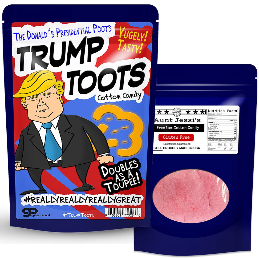 Trump Toots Cotton Candy - Pink Novelty Candy for Teens, Men & Women | Gluten-Free American Made Political Gag Gift | Perfect for Stocking Stuffers, Parties & Political Events