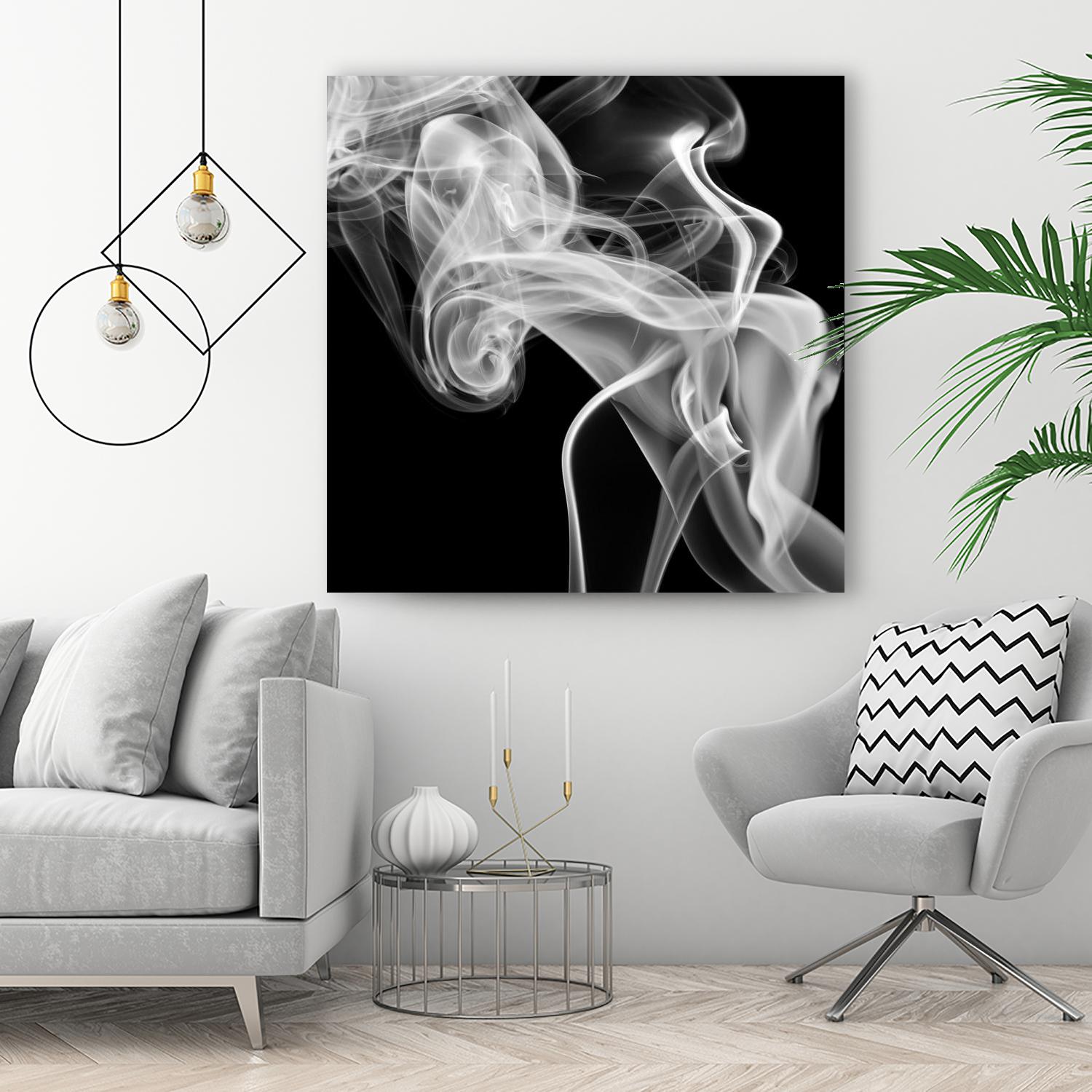 Black Smoke Abstract Square Wall Art - Modern Canvas Painting for Home & Office Decor | Perfect for Living Room, Bedroom, or Workspace