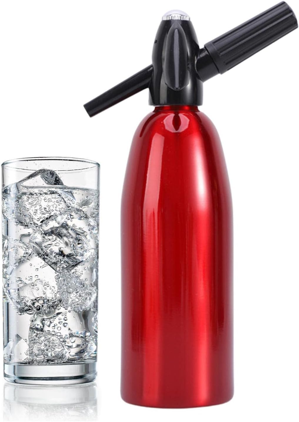 Sparkling Water Maker Machine - Home Soda Maker for Carbonated Drinks, Countertop Carbonation System with CO2 Cylinder, Perfect for Home, Office & Bar Use (Red) - Create Refreshing Sparkling Water & Fizzy Cocktails