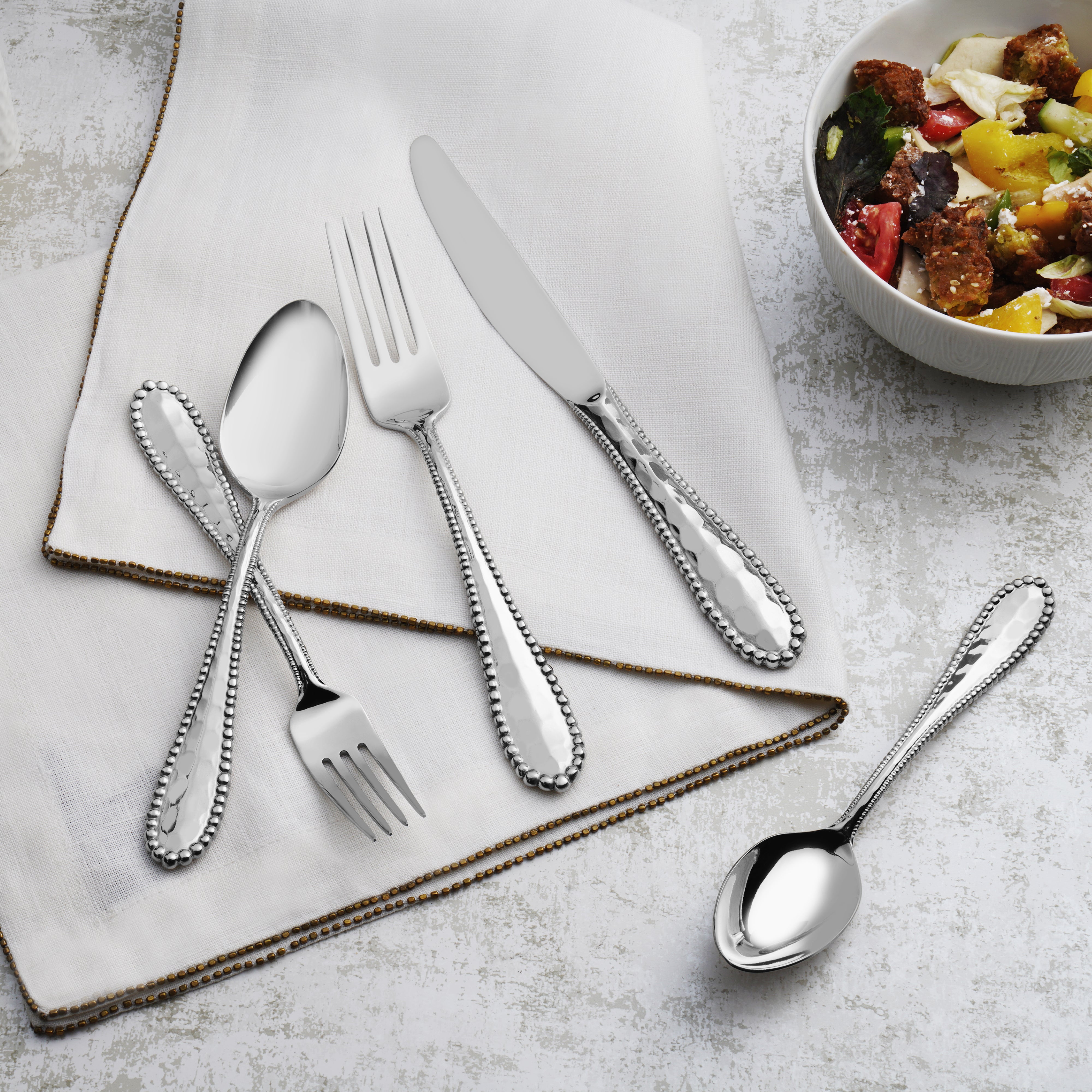 Premium Molten 5-Piece Stainless Steel Flatware Set - Knife, Fork, Spoon Set for Dining, Kitchen & Restaurant Use - Perfect for Everyday Meals, Dinner Parties & Gifting