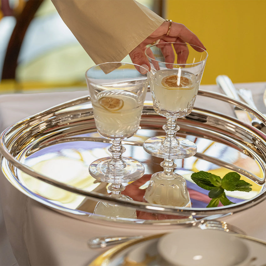 Christofle Vertigo Round Silver Plated Tray - Elegant Serving Tray for Dining, Home Decor & Luxury Gift Giving