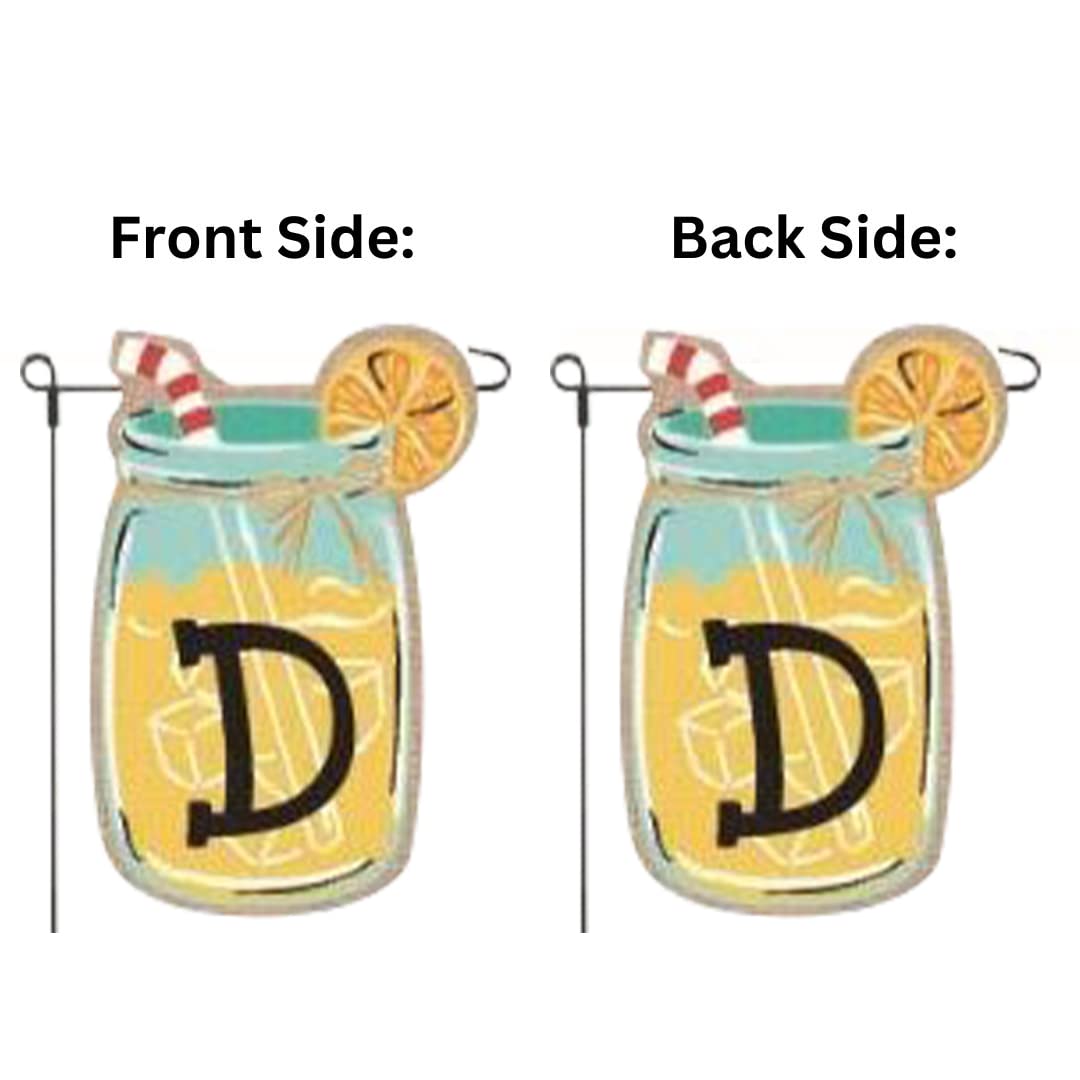 JEC Monogram Lemonade Mason Jar Burlap Summer Garden Flag 12.5 x 18 Inch - Personalized Letter D Home Decor for Outdoor Patio, Yard & Seasonal Celebration