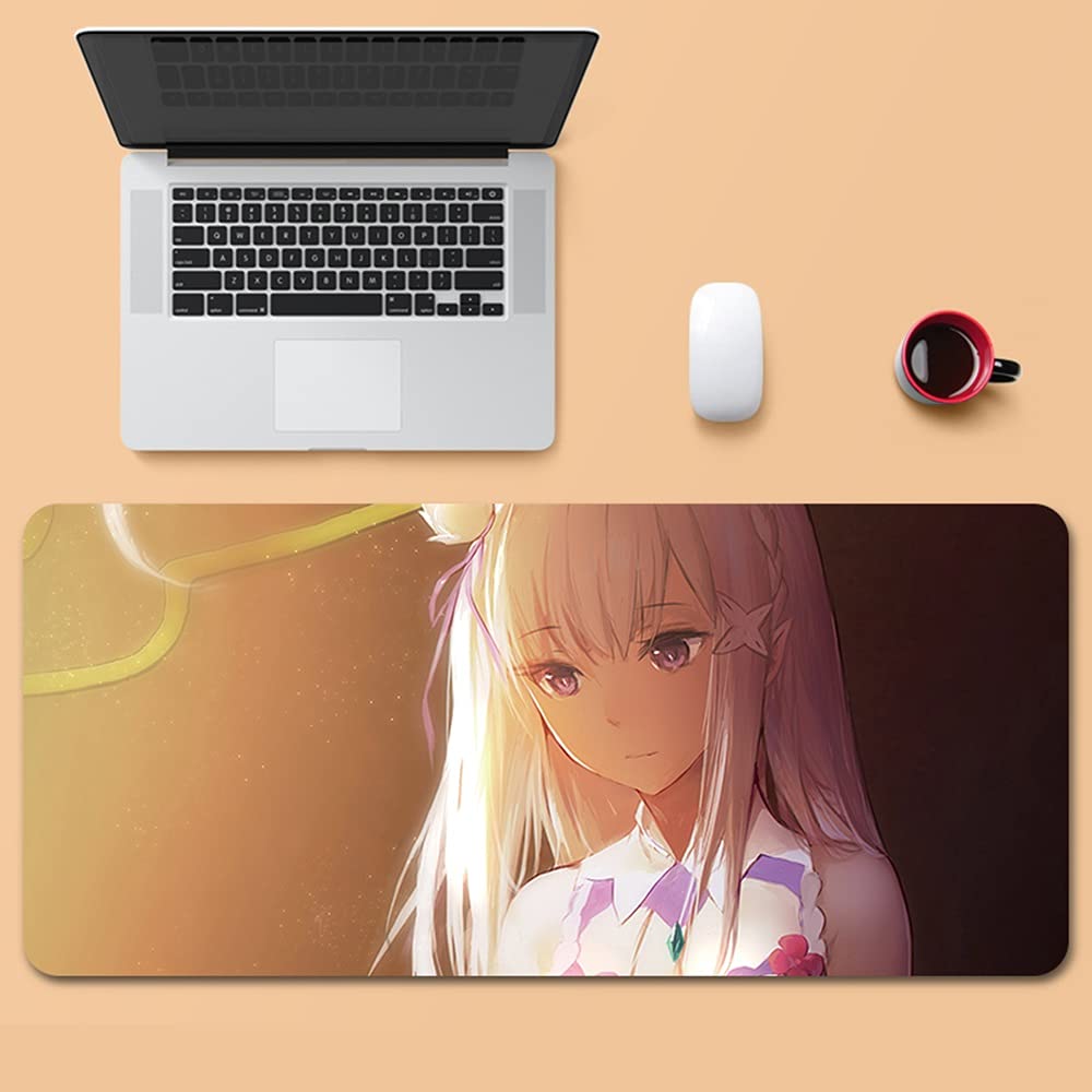 Totots Emilia Oversized Anime Mouse Pad - Re:Zero Starting Life in Another World Gaming Mouse Mat, Non-Slip Rubber Base, Extended Keyboard & Mouse Desk Pad (900x400mm, 5mm Thick) - Perfect for PC Gaming, Office Work & Anime Fans