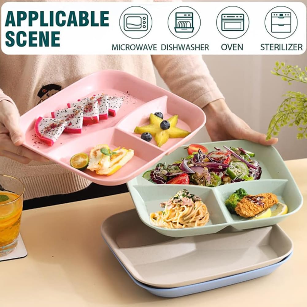 10 Inch BPA-Free Divided Plates for Portion Control – 4 Pack Unbreakable Wheat Straw Dinner Plates for Healthy Eating, Kids, Adults, Picnics & Parties – Reusable Eco-Friendly Dishes for Home, Office & Outdoor Use