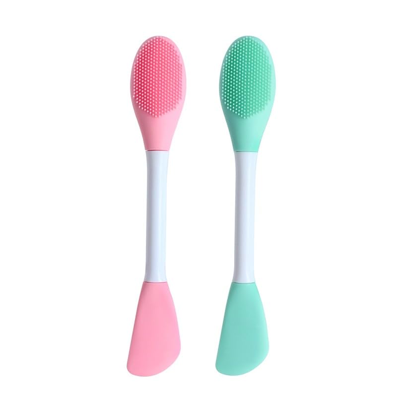 MobFest® Double-Ended Silicone Face Scrubber & Exfoliating Brush - Deep Pore Cleansing Tool for Face Mask, Mud & Clay Application - 6.5 Inch Skincare & Makeup Brush (Pack of 2) - Perfect for Daily Facial Cleansing, Blackhead Removal & Spa Treatments