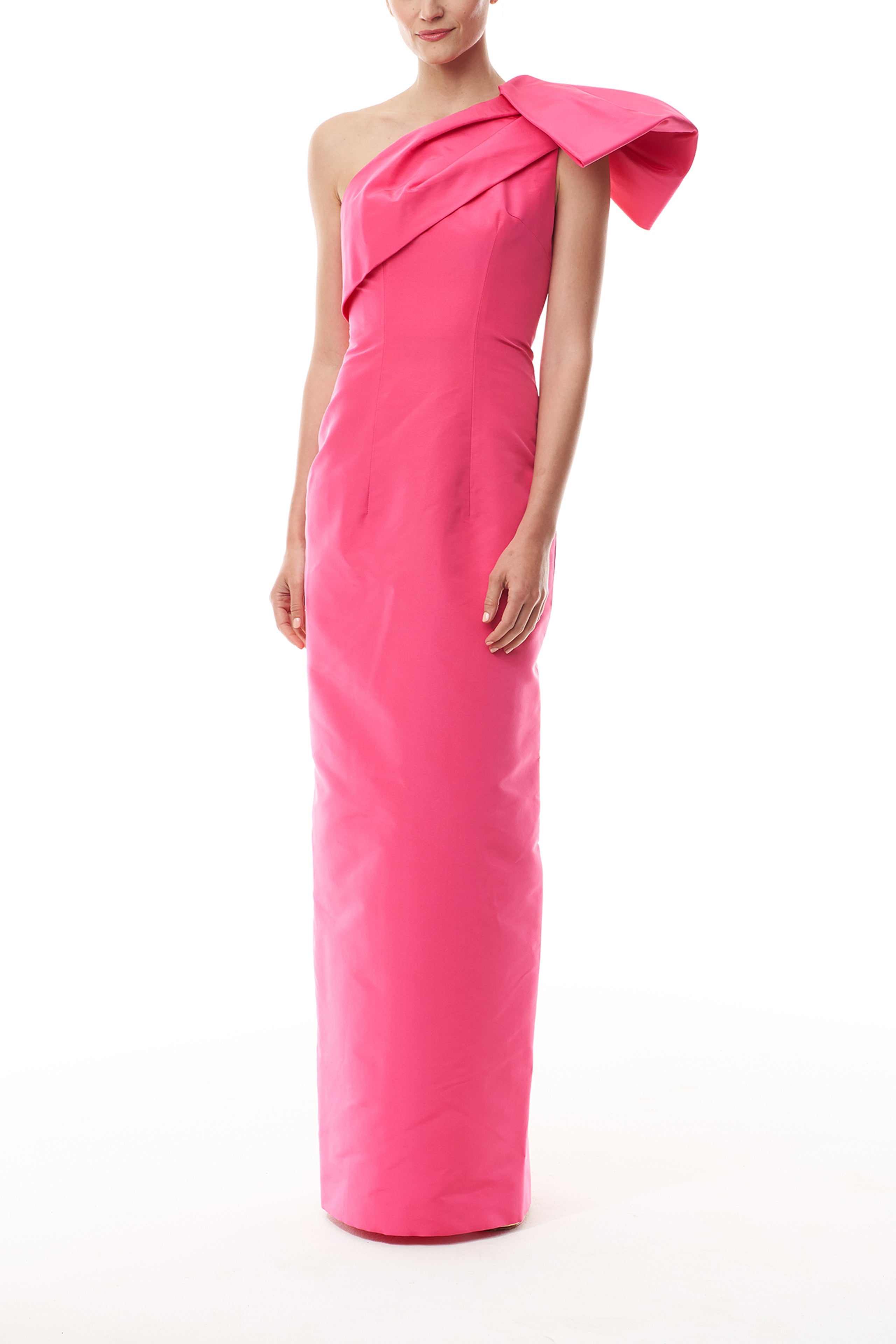 Elegant One Shoulder Bow Column Gown - Formal Evening Dress for Prom, Wedding & Special Occasions