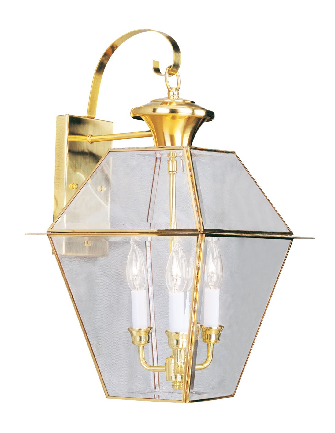 Livex Lighting 2381-02 Outdoor Wall Lantern - Clear Beveled Glass Shade & Polished Brass Finish - Perfect for Porch, Patio, Garden, and Entryway Lighting