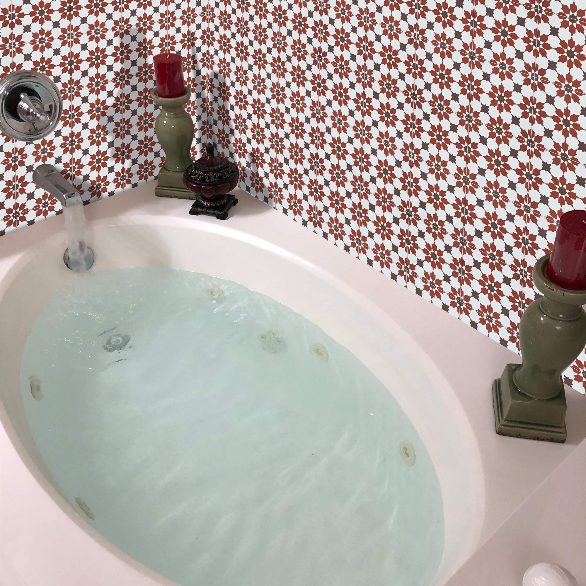 Handmade Moroccan Cement Mosaic Tile - Pack of 12 (Red, Brown, White) - Authentic Ahfir Design for Kitchen Backsplash, Bathroom Floor & Mediterranean Home Decor