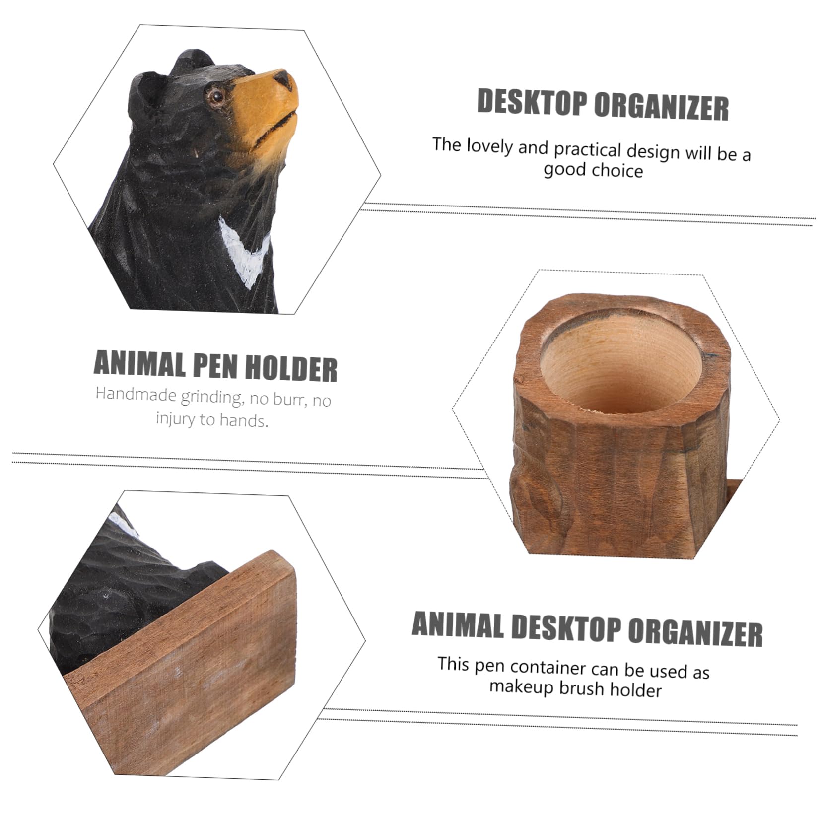 Wooden Bear Pen Holder - Cute Desk Organizer for Home & Office Decor