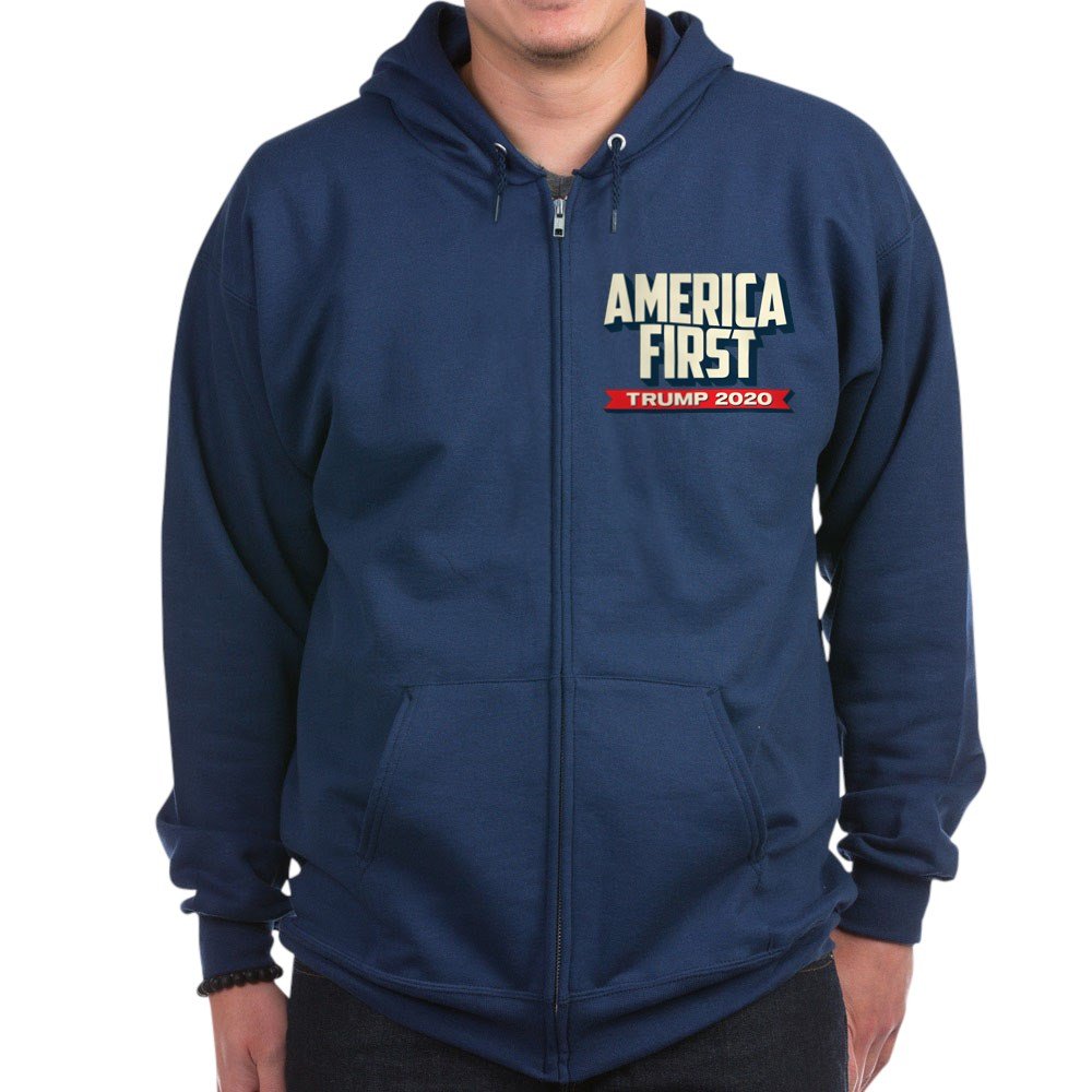 Trump 2020 America First Zip Hoodie - Patriotic Pullover Sweatshirt for Men & Women | Perfect for Political Rallies, Campaign Events & Conservative Fashion