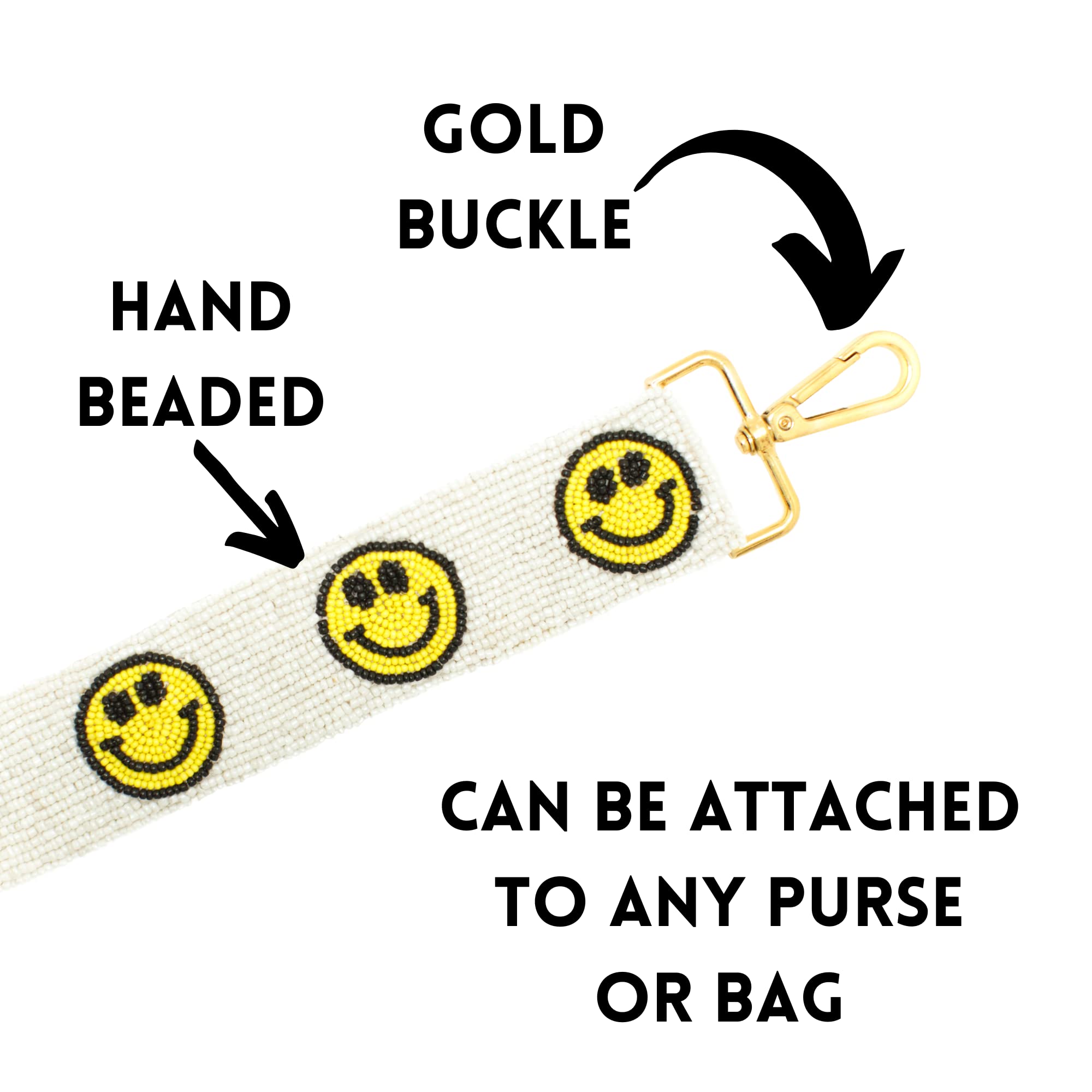 Smiley Face Beaded Purse Strap - Adjustable Crossbody Bag Strap Replacement for Women | Fashionable White & Yellow Luggage & Handbag Accessory | Perfect for Daily Use, Travel & Gift Giving