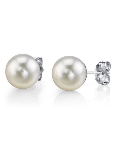 AAAA Quality 8.0-8.5mm Round White Freshwater Cultured Pearl Earrings for Women - 14K Gold Stud Earrings with Genuine Pearls | Hypoallergenic Jewelry for Christmas, Anniversary & Special Occasions | Perfect Gift for Brides, Graduation & Formal Events