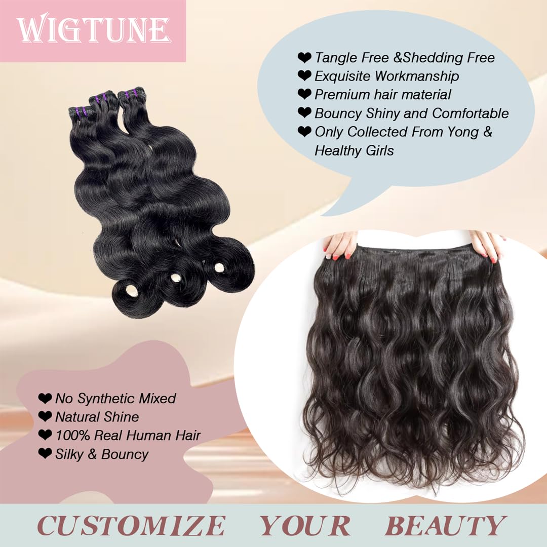 22 24 26 Inch Brazilian Virgin Body Wave Human Hair Bundles - 3 Bundles 16A Grade Raw Human Hair with Glossy Quick Wave for Black Women (Natural Color) | Perfect for Weaves, Extensions & Protective Hairstyles