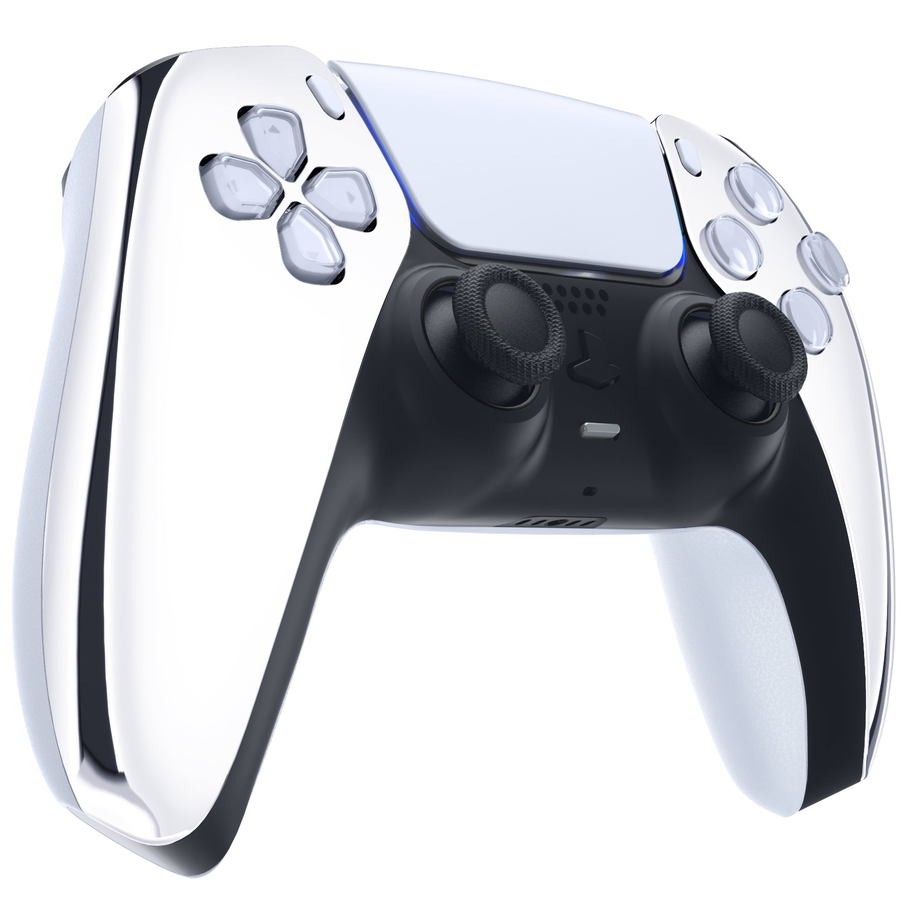 eXtremeRate Chrome Silver Glossy PS5 Controller Front Housing Shell Replacement for BDM-010/020/030/040/050 Models - Upgrade Your Gaming Experience with Premium Customization (MPFD4002)