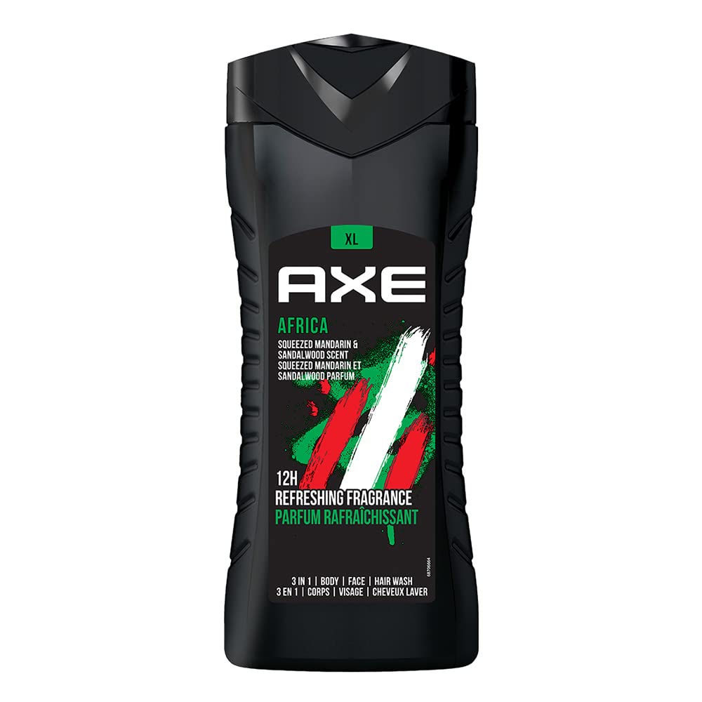 Axe Africa 3-in-1 Body, Face & Hair Wash for Men - Long-Lasting Mandarin & Sandalwood Scent (12 Hours) - Odor & Bacteria Protection - Paraben-Free & Dermatologist Tested (13.5 fl oz) - Perfect for Gym, Travel & Daily Shower Routine