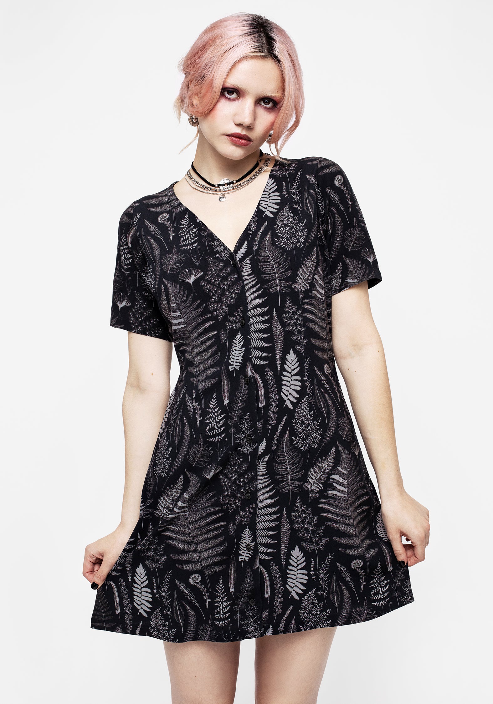 Elegant Maidenhair Button Up Mini Dress for Women | Floral Print Summer Casual Dress | Perfect for Date Night, Beach Outings & Brunch