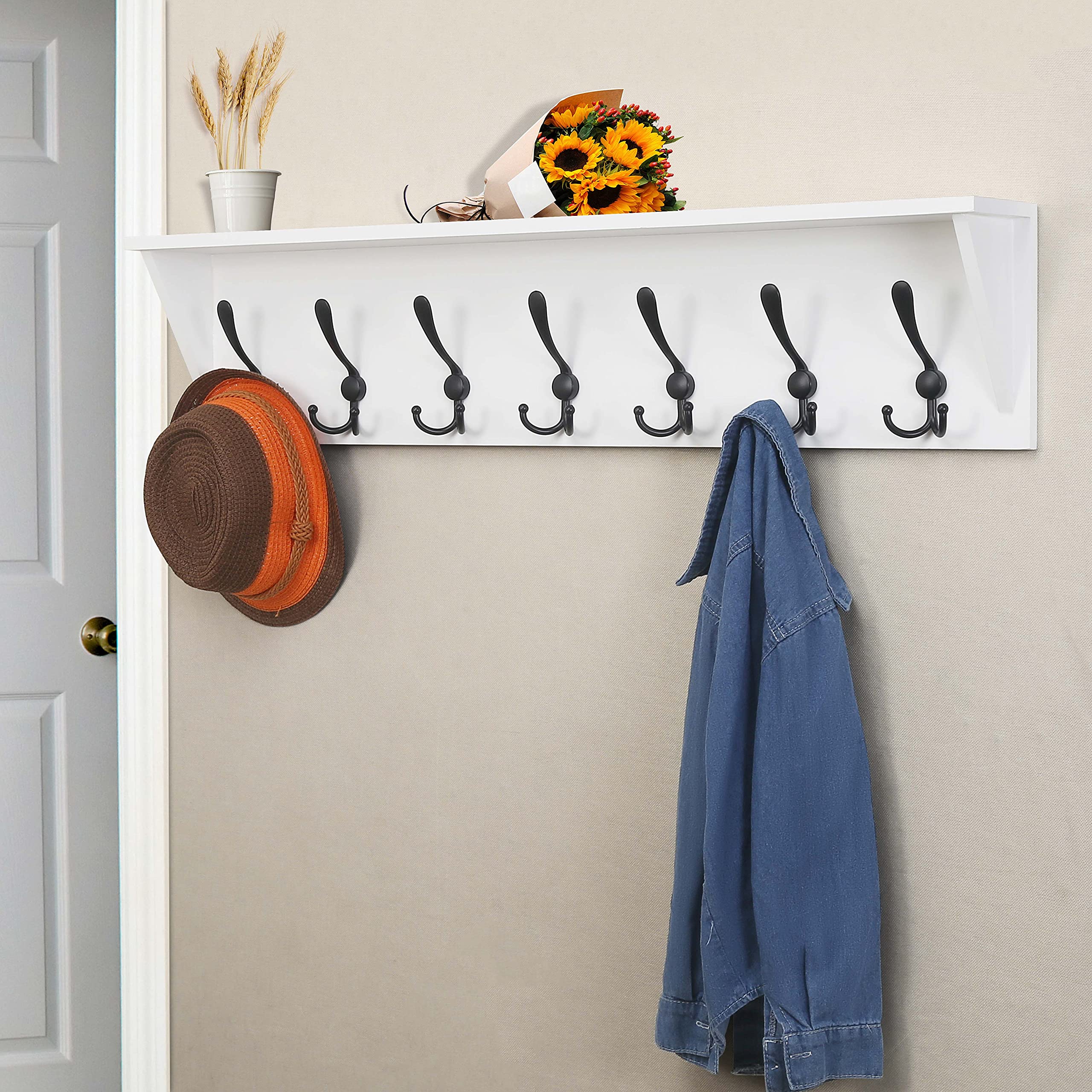 Durable Wall Mounted Coat Rack with 7 Triple Hooks - 35