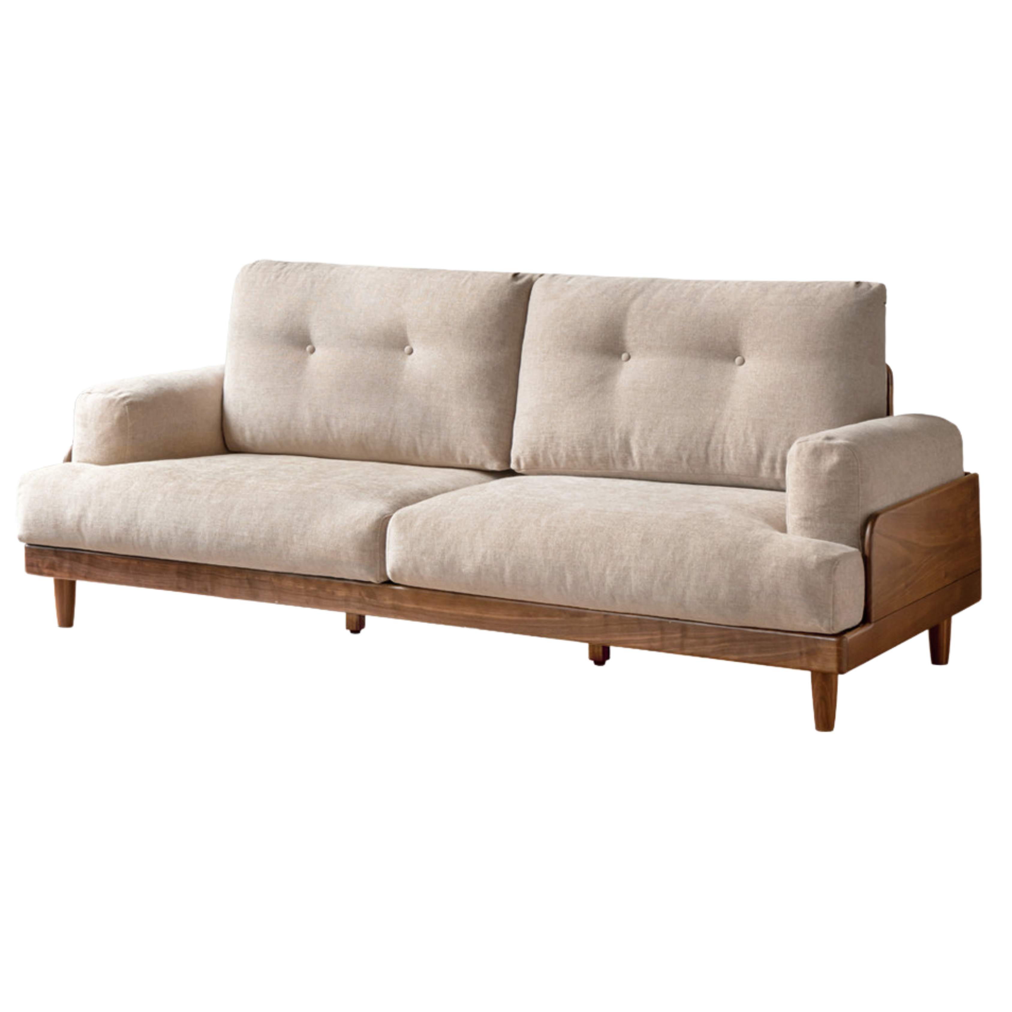 Premium Black Walnut Solid Wood Sofa - Genuine Leather & Fabric Upholstery, Modern Living Room Furniture for Home & Office Comfort