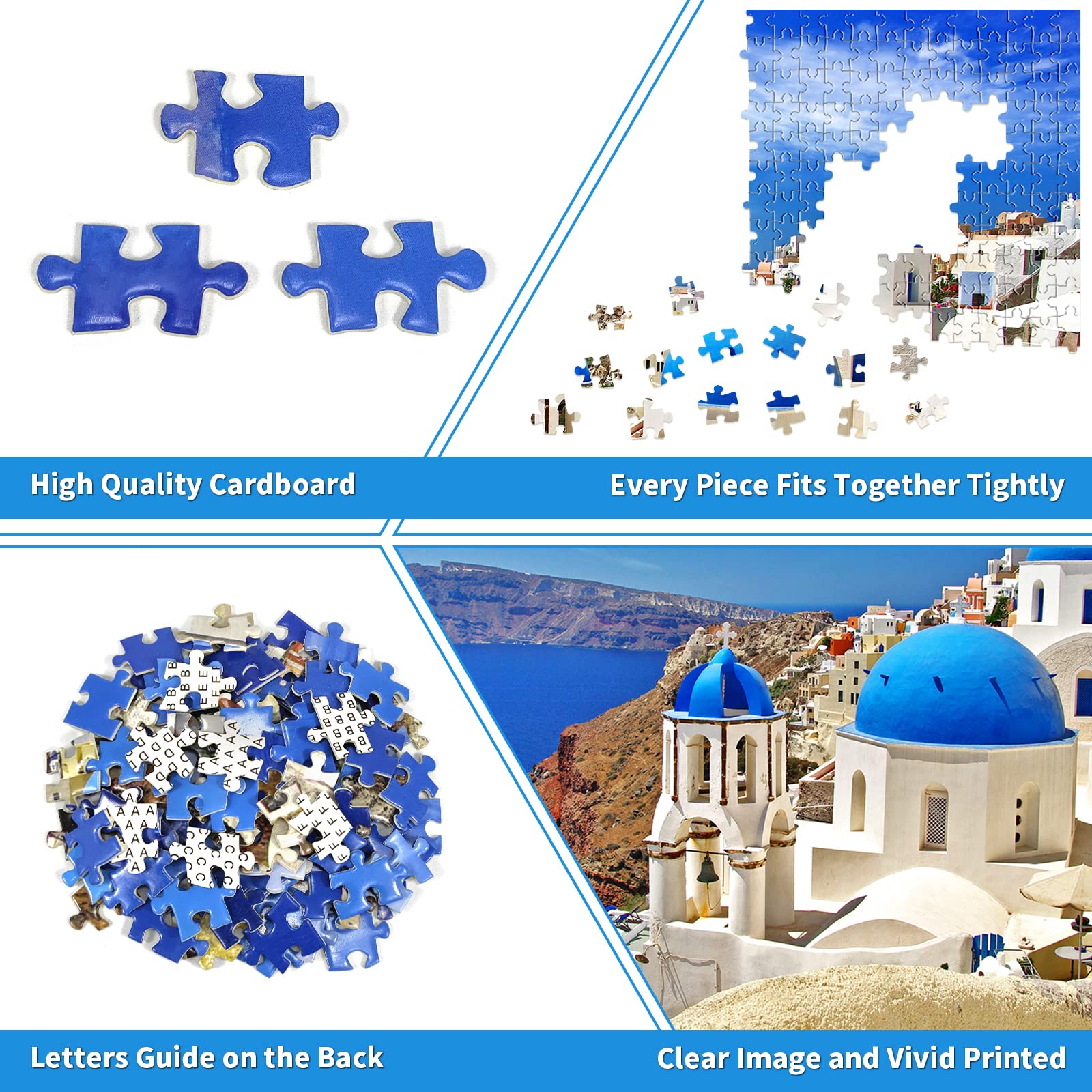 1000-Piece Aegean Sea Jigsaw Puzzle - Santorini Greece Landscape Puzzle for Adults & Teens, Stress Relief Educational Toy Gift, Natural Scenery Puzzle (Perfect for Family Game Night, Classroom Activities & Relaxation Therapy)