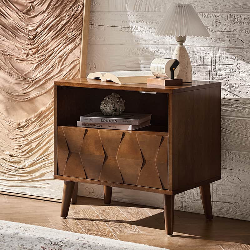 Rosalba Modern Open Shelf Nightstand with Cable Management & Hidden Drawer - Bedside Table for Bedroom, Living Room, Office - Optional Types Available