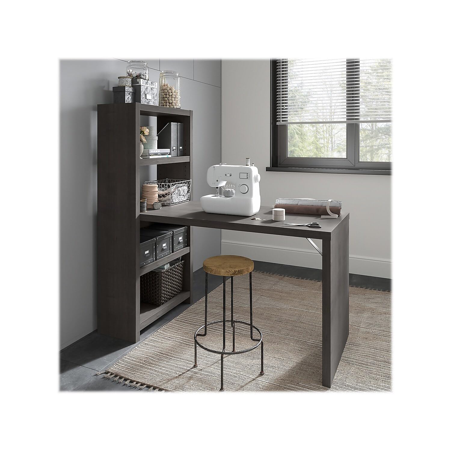 Bush Business Furniture Echo 56W Bookcase Desk in Charcoal Maple - Stylish Home Office Storage Solution for Books, Files & Office Supplies - Perfect for Small Spaces & Modern Workspaces