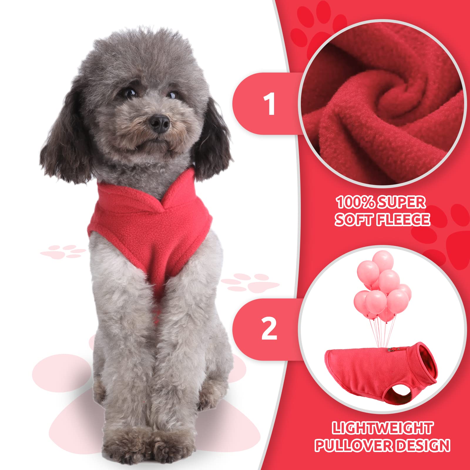 Soft Fleece Dog & Cat Sweater Vest with Leash O-Ring - Warm Winter Pet Pullover Coat for Small Breeds (Chihuahua, Shih Tzu) - Cozy Puppy & Kitten Apparel in Red - Perfect for Cold Weather Walks & Indoor Comfort