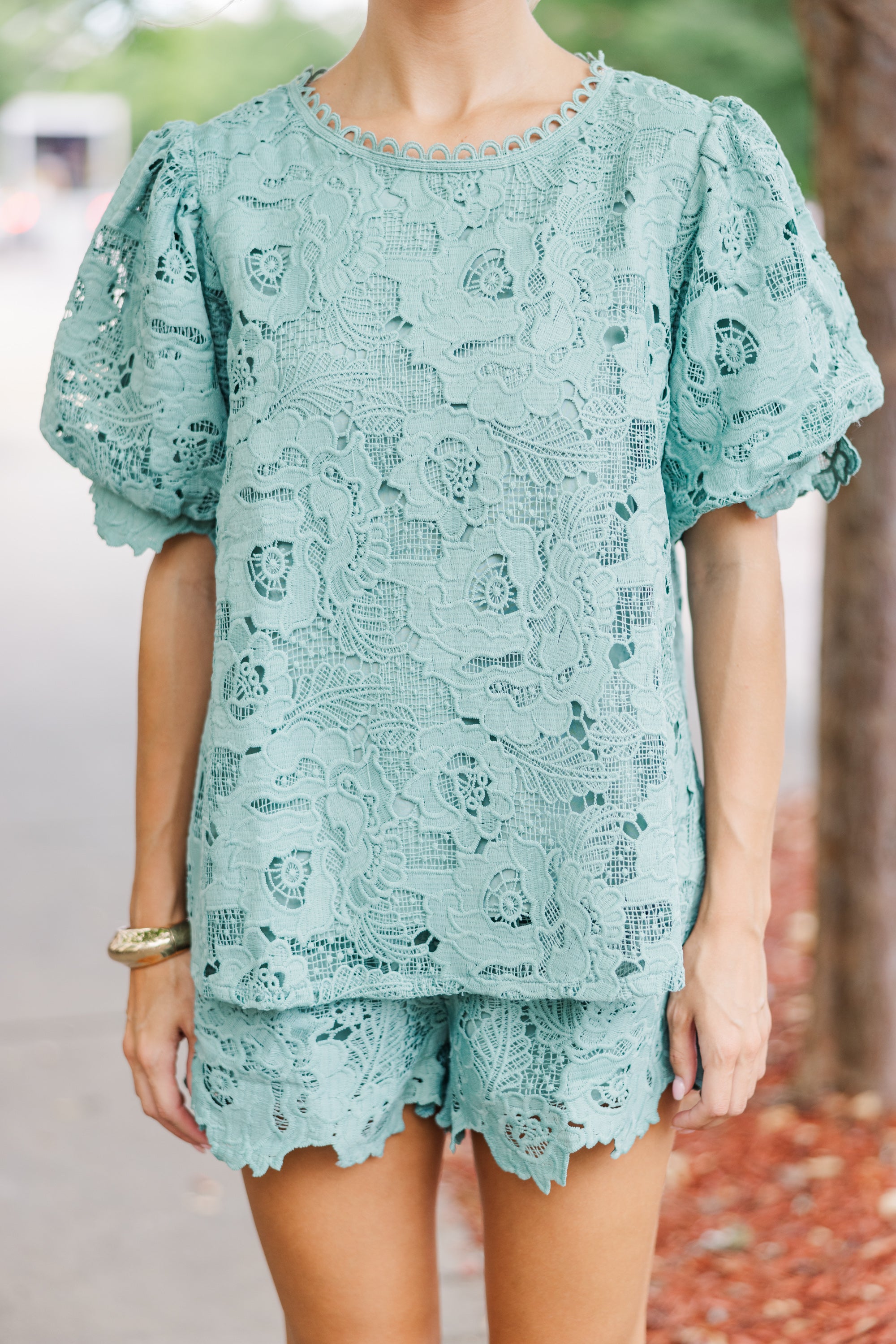 Stylish Dusty Mint Lace Blouse for Women | Elegant Floral Lace Top | Perfect for Office, Date Night & Spring Outfits