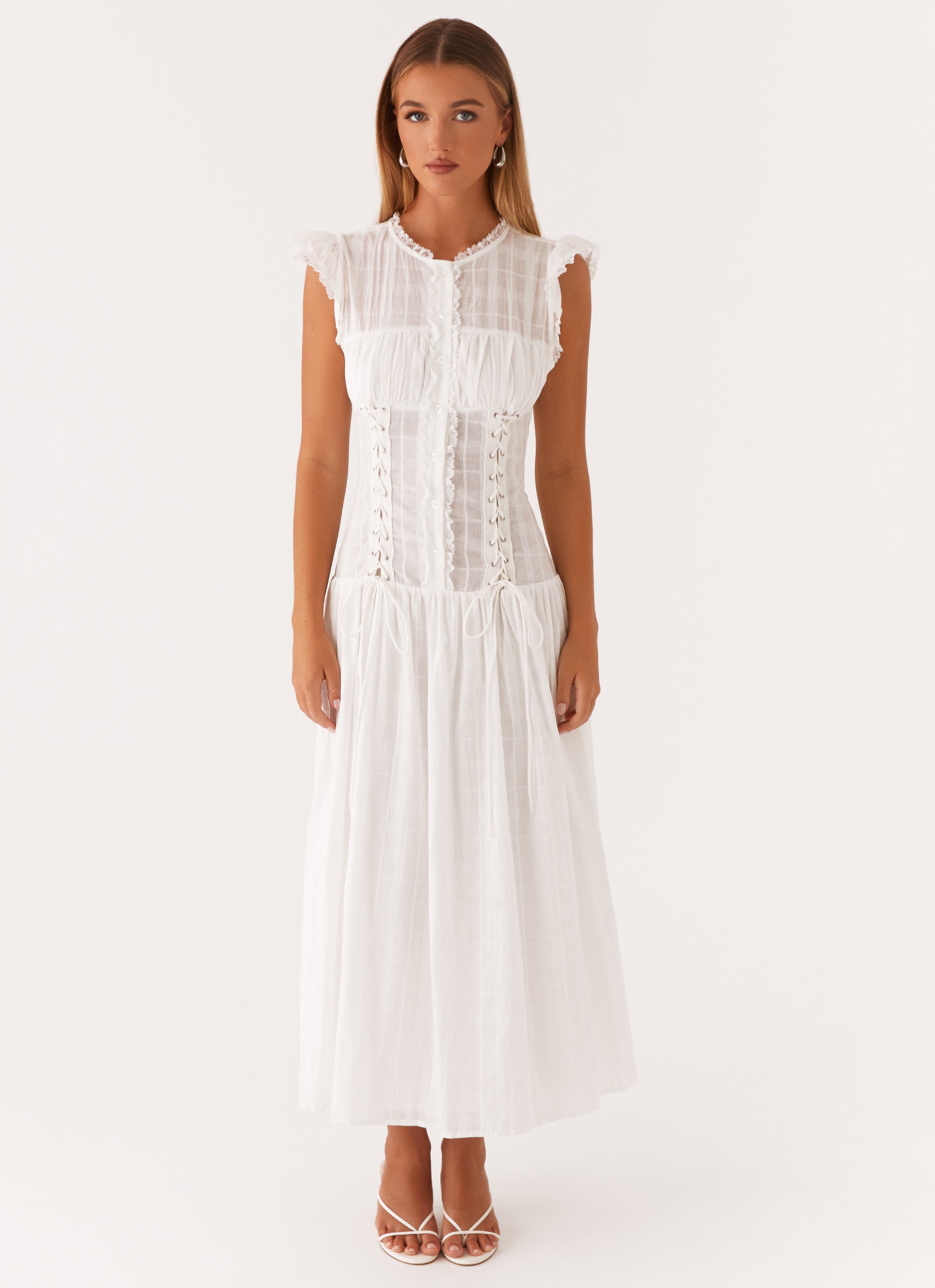 Genevieve Midi Dress for Women - Elegant White Flowy Summer Dress | Perfect for Weddings, Parties & Casual Outings