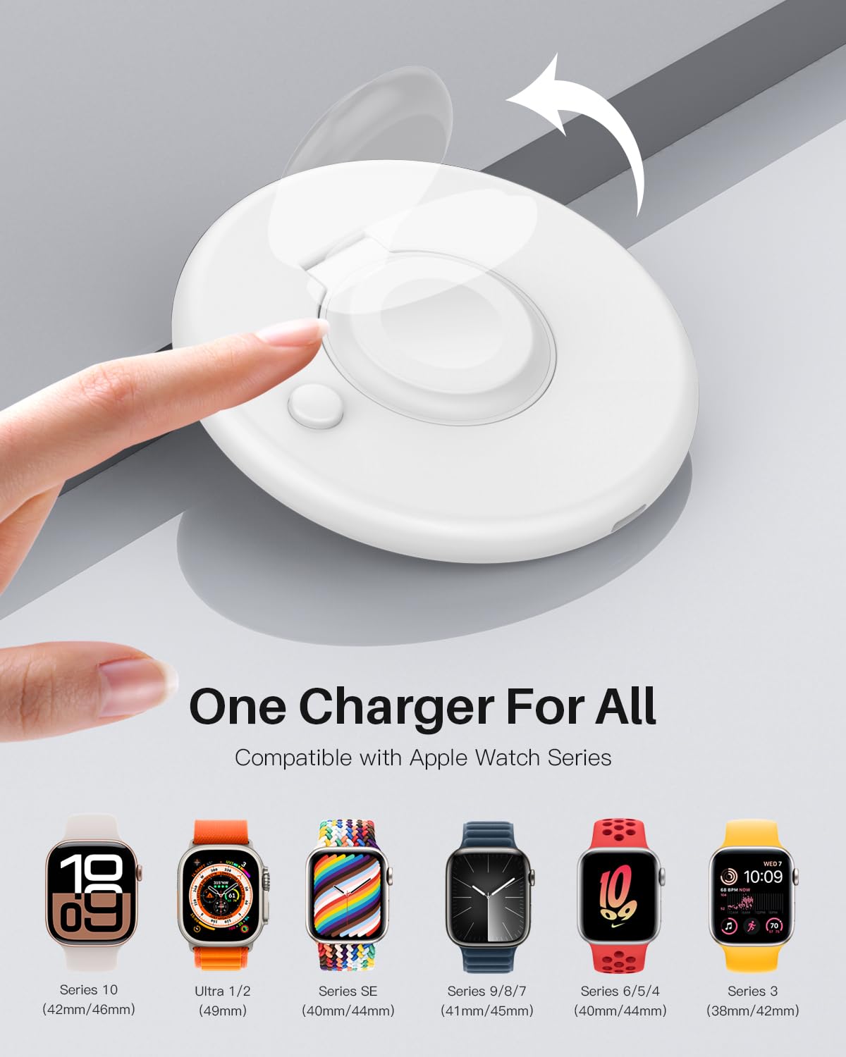 Portable Magnetic Apple Watch Charger Stand with Foldable Design & Fast Charging - Compatible with Apple Watch Series 9/8/7/6/5/4/SE/Ultra 2 (Nightstand Mode, White) | Perfect for Travel, Office & Bedside Charging Station