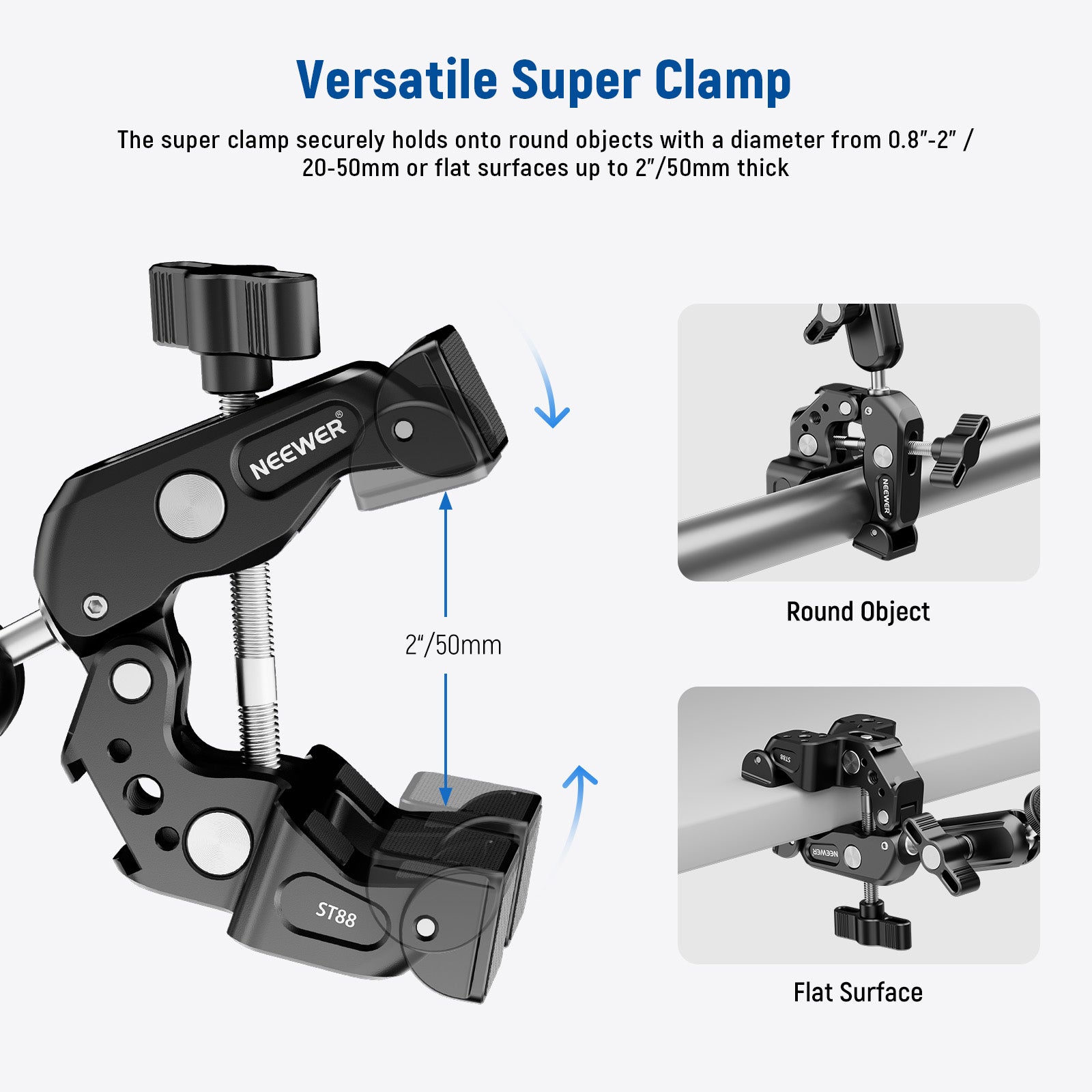 NEEWER ST88 Super Clamp with 3 Dual Ballhead Magic Arm - Heavy Duty Camera Mount for DSLR, Video, Lighting Equipment - Perfect for Photography, Videography, and Studio Setups