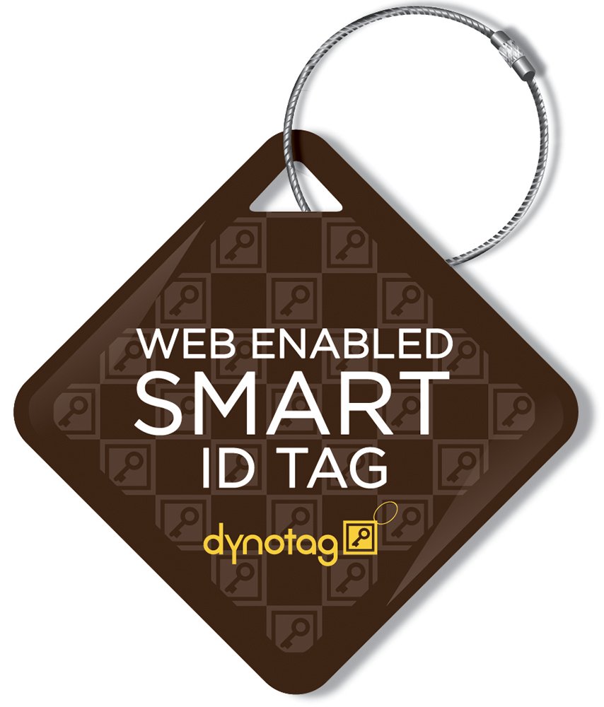 Dynotag® Web Enabled Smart ID Tag - Deluxe Stainless Steel Pet Tag with Braided Steel Loop | DynoIQ™ & Lifetime Recovery Service | Diamond Brown | Perfect for Dogs, Cats & Travel Luggage Identification