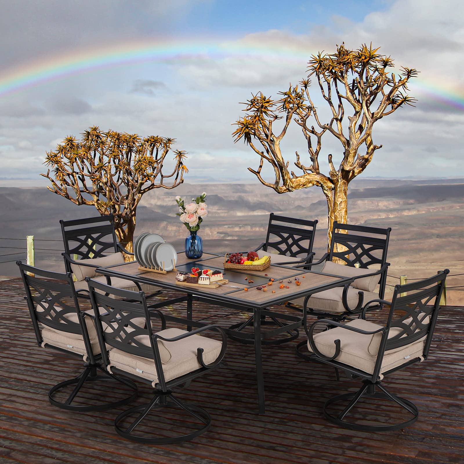 PHI VILLA 6-Piece Patio Dining Chairs Set - Outdoor Swivel Chairs with Cushion & Pillow for Garden, Lawn, Deck - Perfect for Backyard BBQs, Poolside Relaxation & Outdoor Entertaining