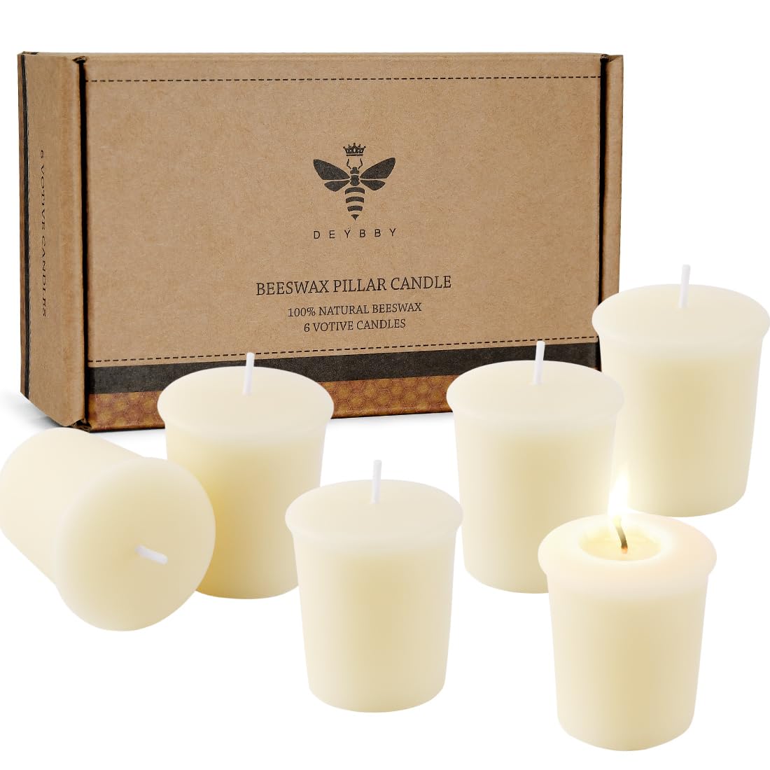 Pure White Beeswax Votive Candles - 6 Pack Natural Unscented Candles for Home Decor, Wedding Centerpieces, Spa Relaxation & Romantic Ambiance