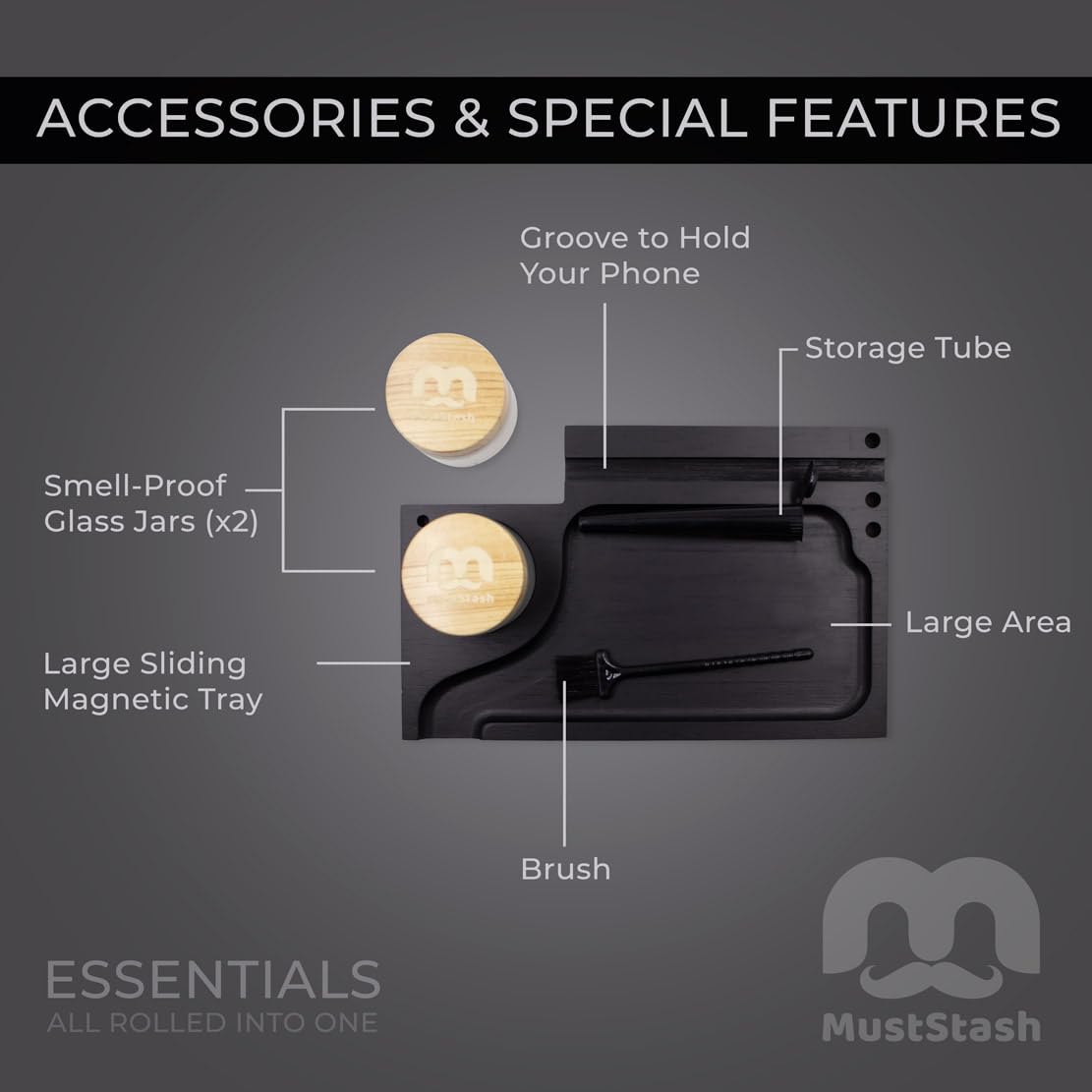 MustStash Smell-Proof UV Glass Storage Box with Lock - Bamboo Organizer for Herbs & Accessories - Home & Travel Use