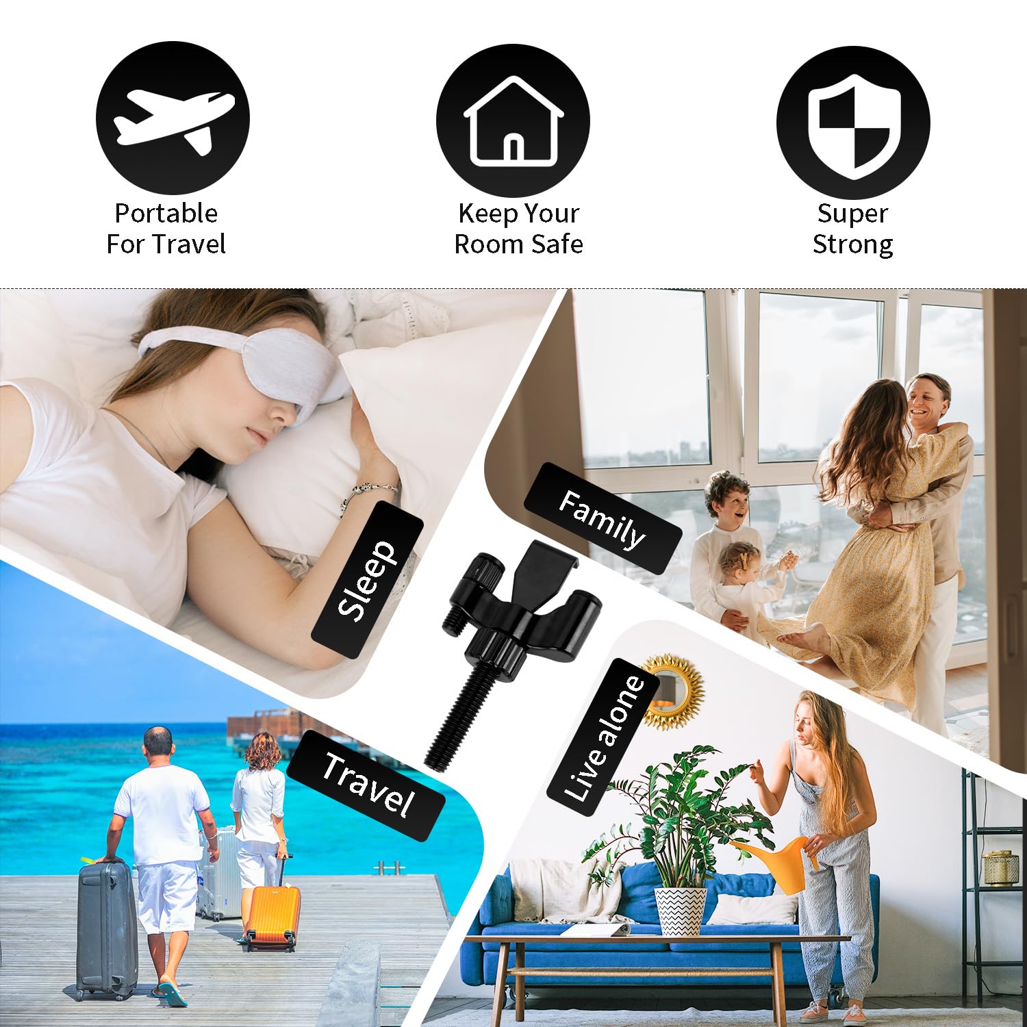 Upgraded Portable Door Lock - Adjustable Anti-Theft Security Lock for Travel, Home, Hotel & Apartment - Extra Privacy & Safety for School Dorm - Black | Perfect for Solo Travelers, Airbnb Guests & College Students