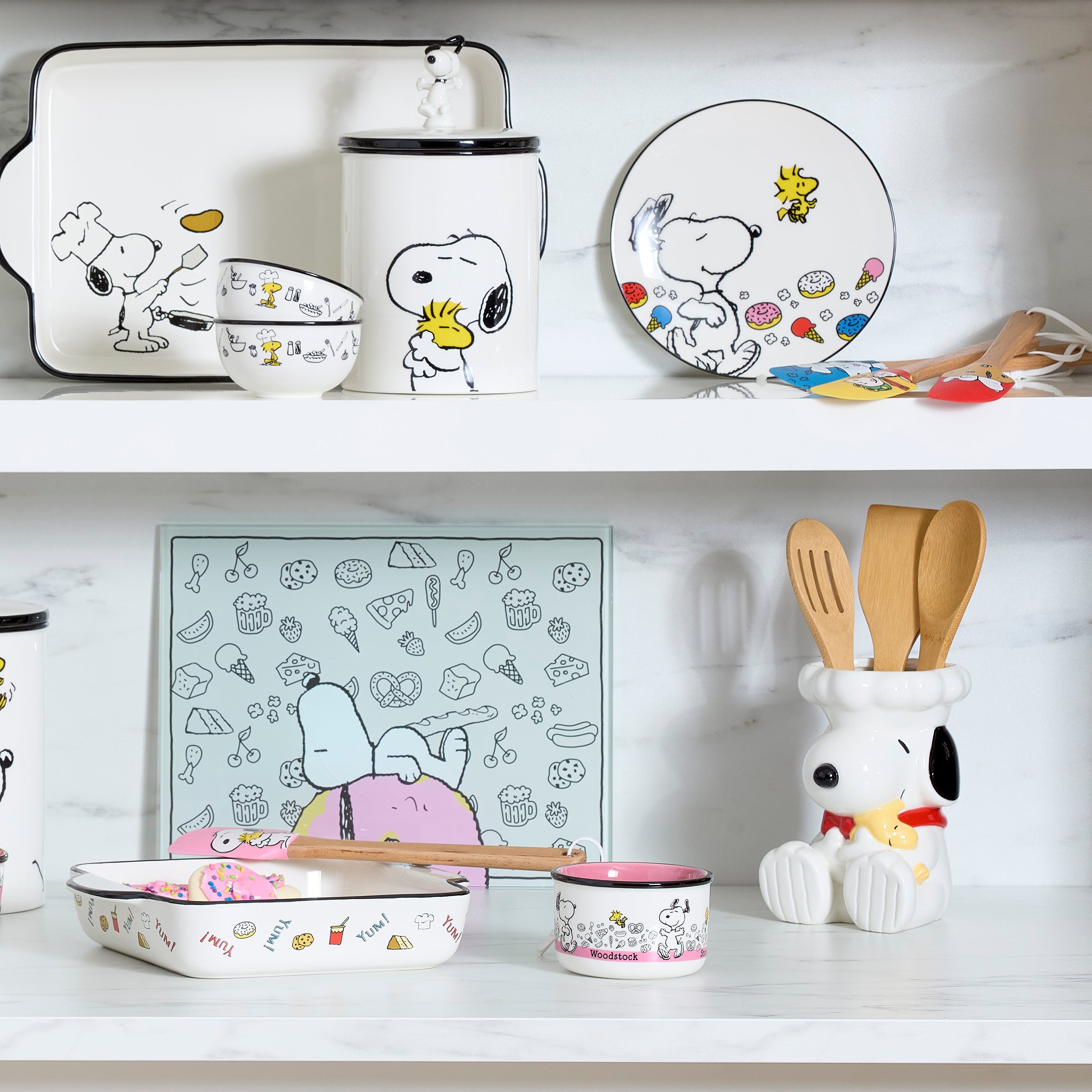Chef Snoopy Ceramic Utensil Holder Set - 4 Piece Kitchen Organizer with Cute Dog Design | Perfect for Cooking, Baking & Kitchen Decor