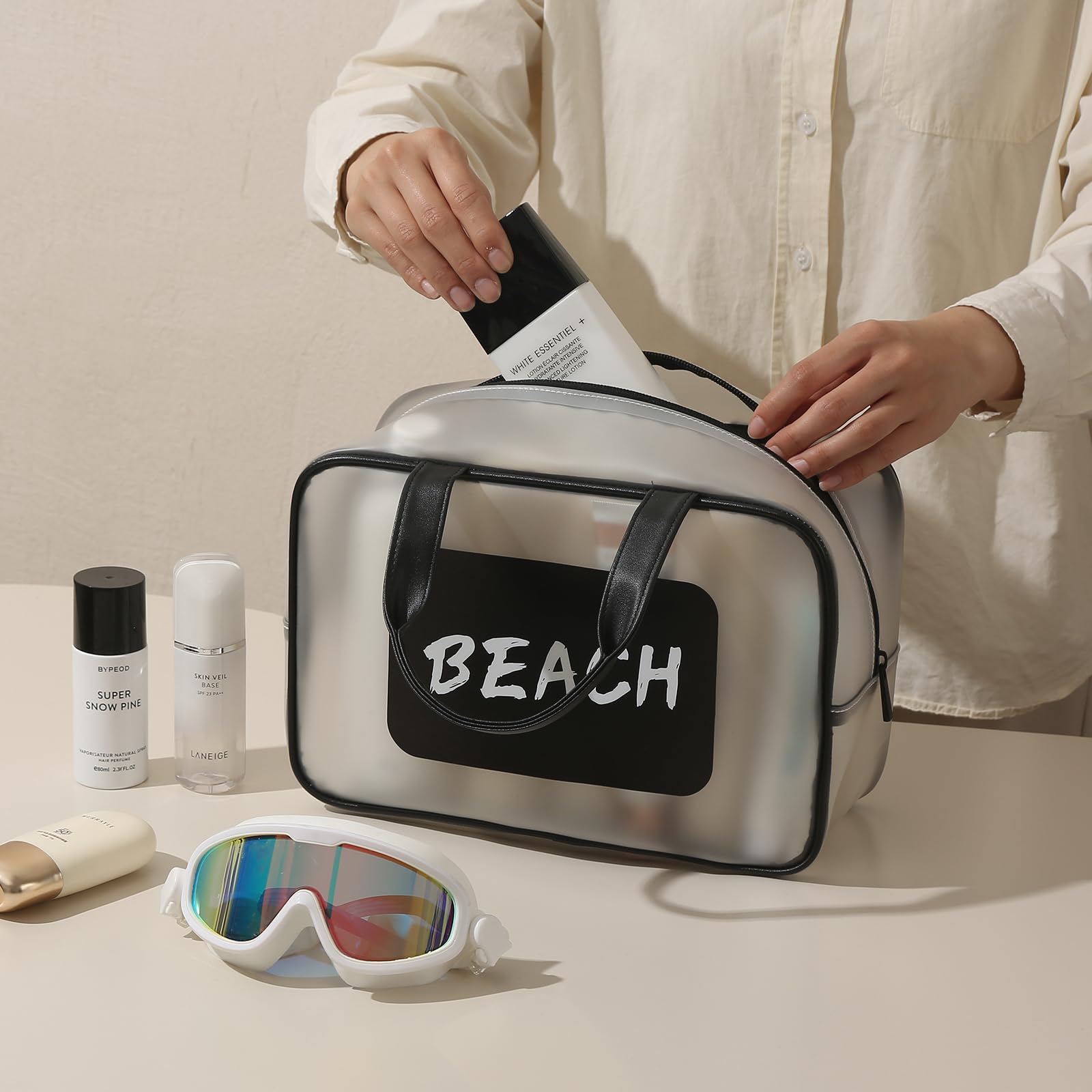 Waterproof Travel Toiletry Bag for Women - Large Capacity Cosmetic Organizer with Handle, Matte Translucent Makeup Bag for Gym, Beach, Pool & Shower Essentials | Perfect for Sports, Travel & Daily Use