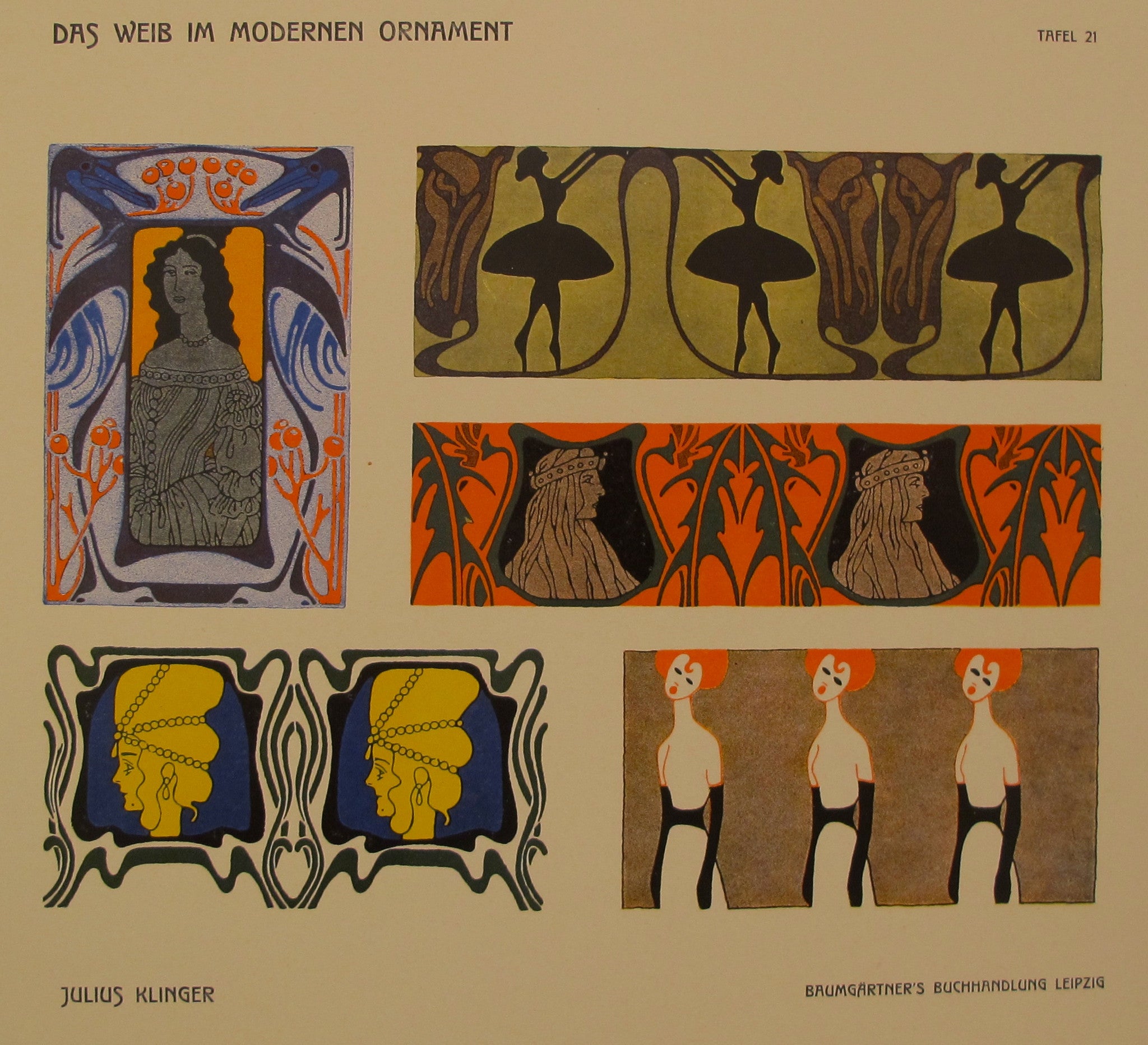 1902 Original German Art Nouveau Poster - Das Weib Im Modernen Ornament Plate 21 by Klinger | Vintage Home Decor & Art Collection Display